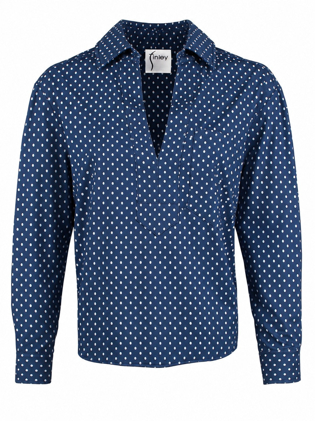 Joni Long Sleeve Popover Blouse, Navy/White Polka Dot