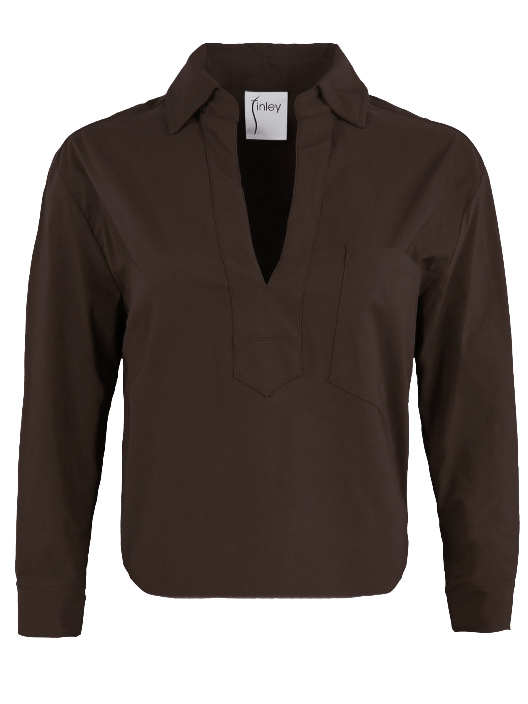 Joni Long Sleeve Popover Poplin Blouse, Brown