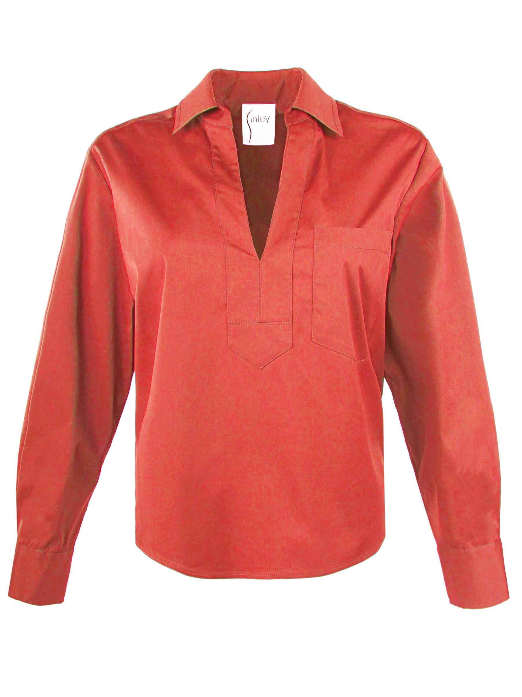 Joni Long Sleeve Popover Poplin Blouse, Cinnamon
