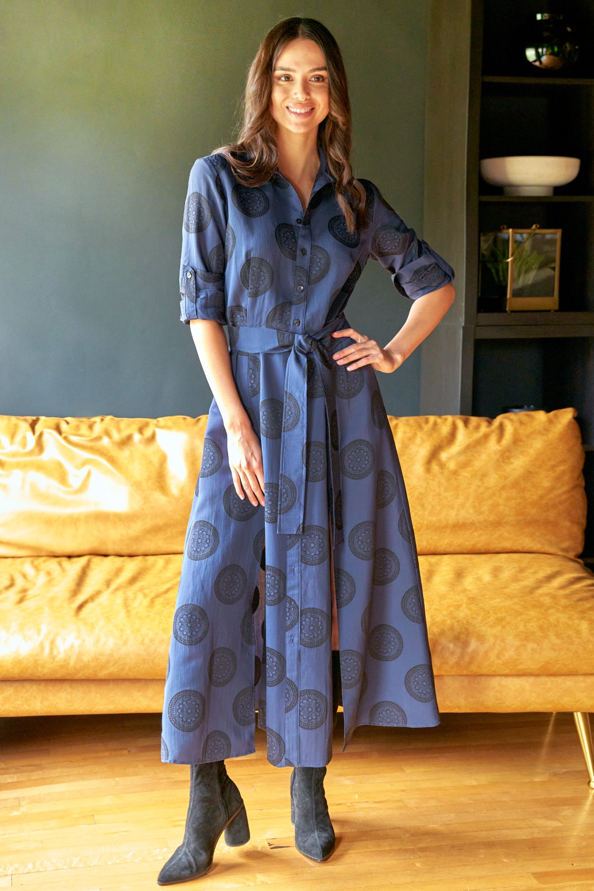Laine Shirt Dress Navy/Black Medallion Jacquard