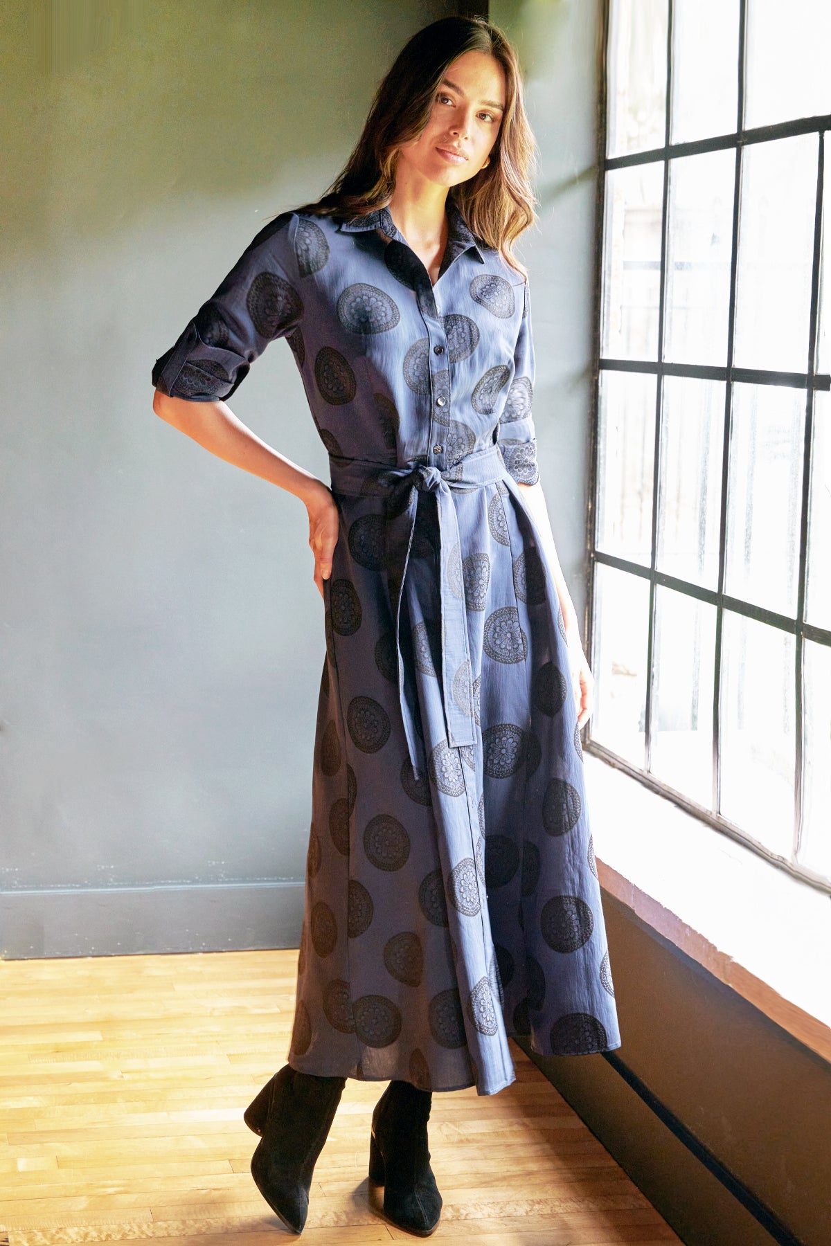 Laine Shirt Dress Navy/Black Medallion Jacquard