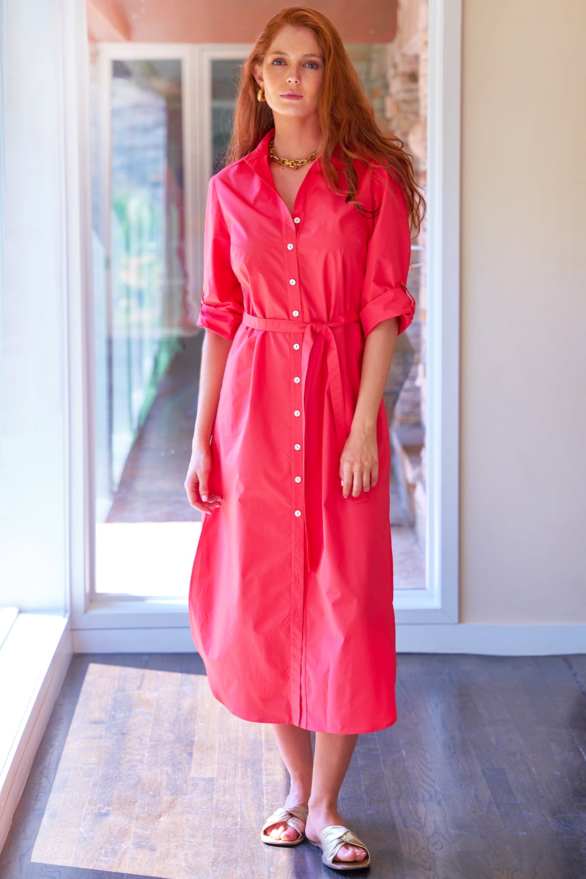 Alex Long Shirtdress Coral Typewriter Cloth