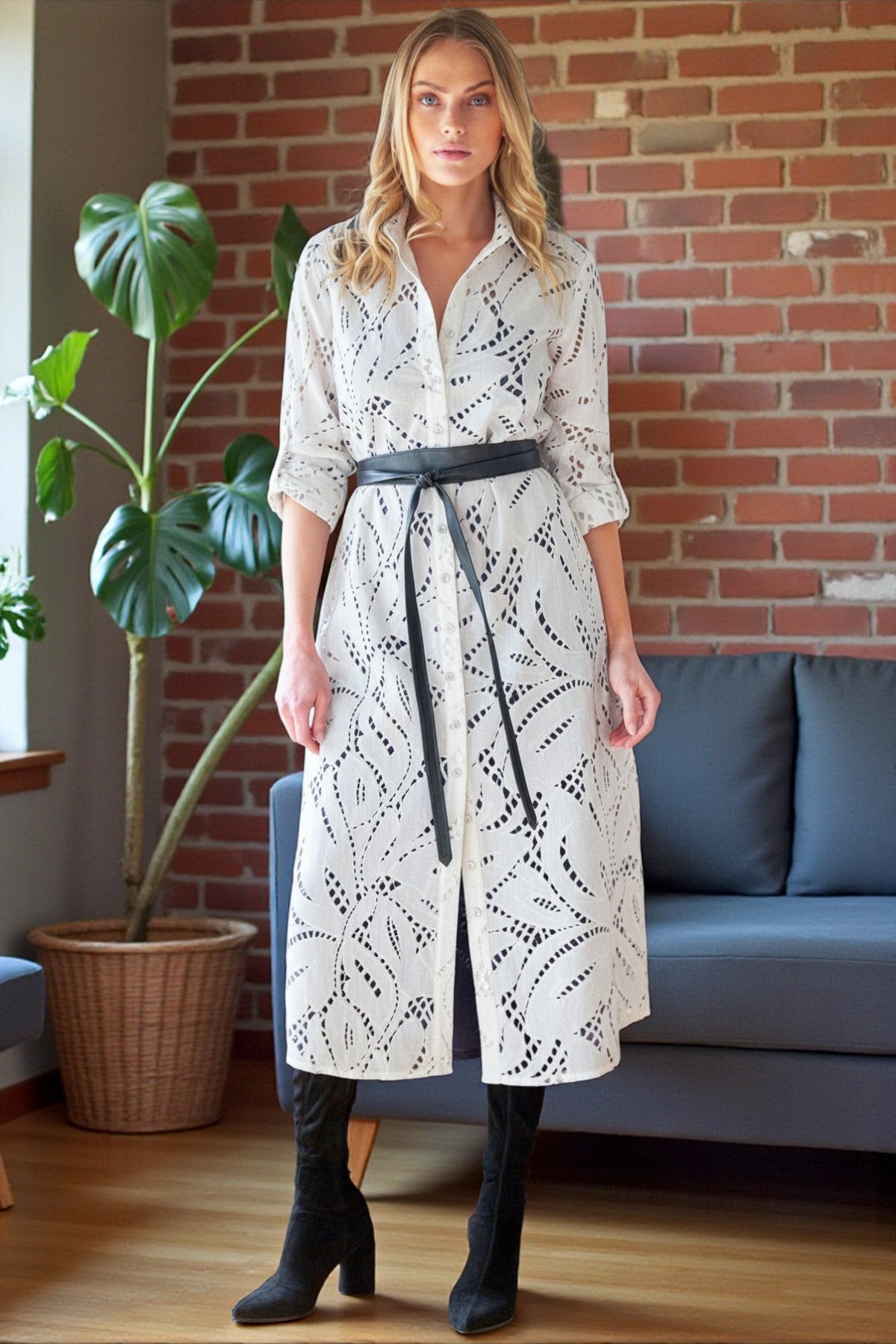 Alex Long Shirt Dress Ivory Chunky Lace