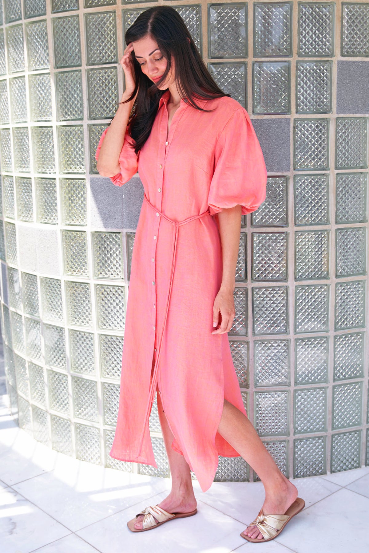Madeline Dress Washed Linen Mushroom