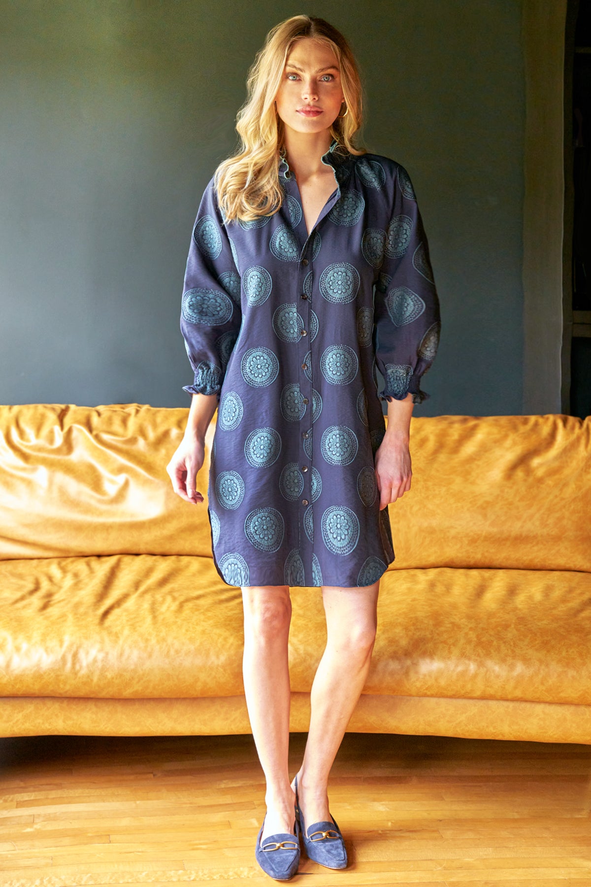 Mallory Dress Navy/Teal Medallion Jacquard