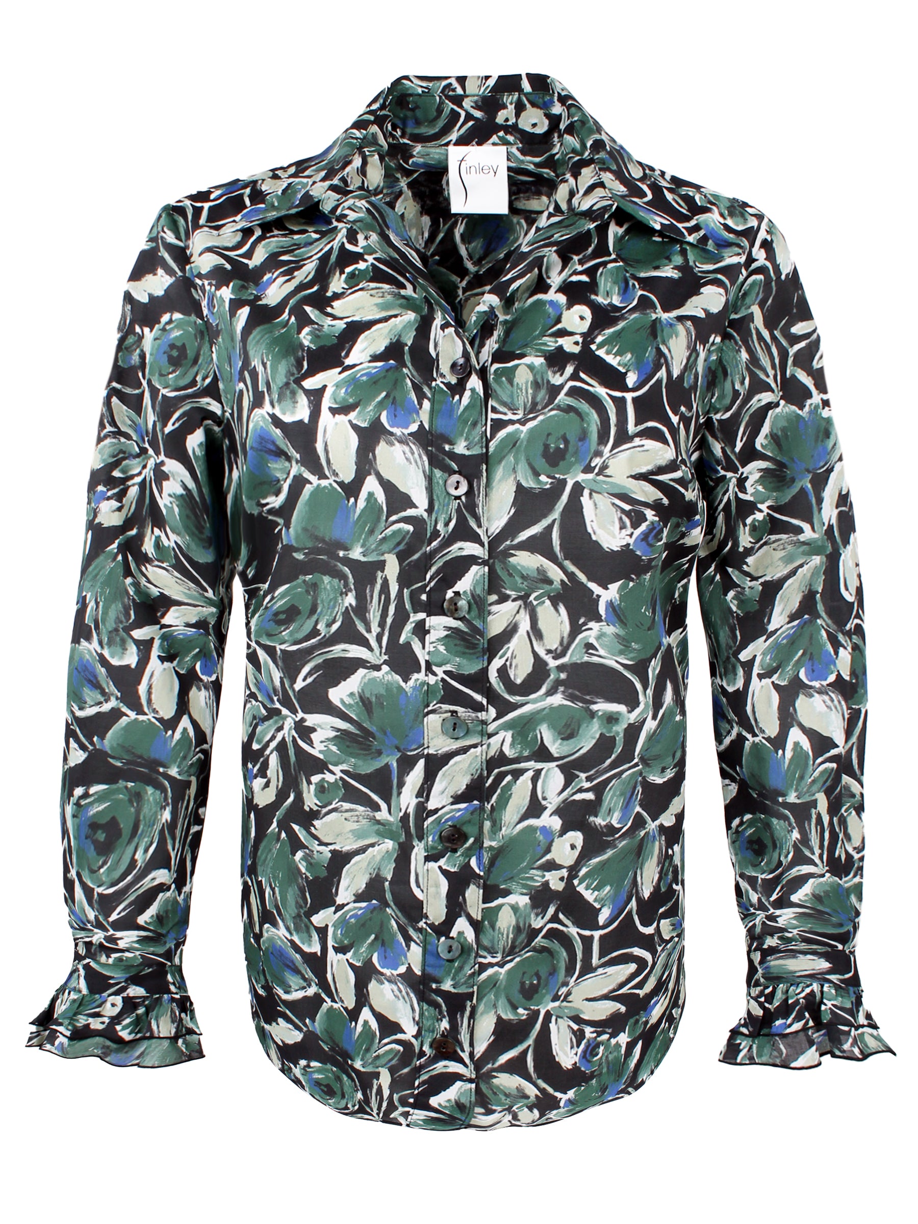 Marianne Shirt Wintergreen Foliage Print