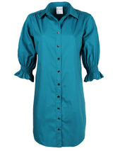 Miller Puff Sleeve Shirt Dress Teal Weathercloth