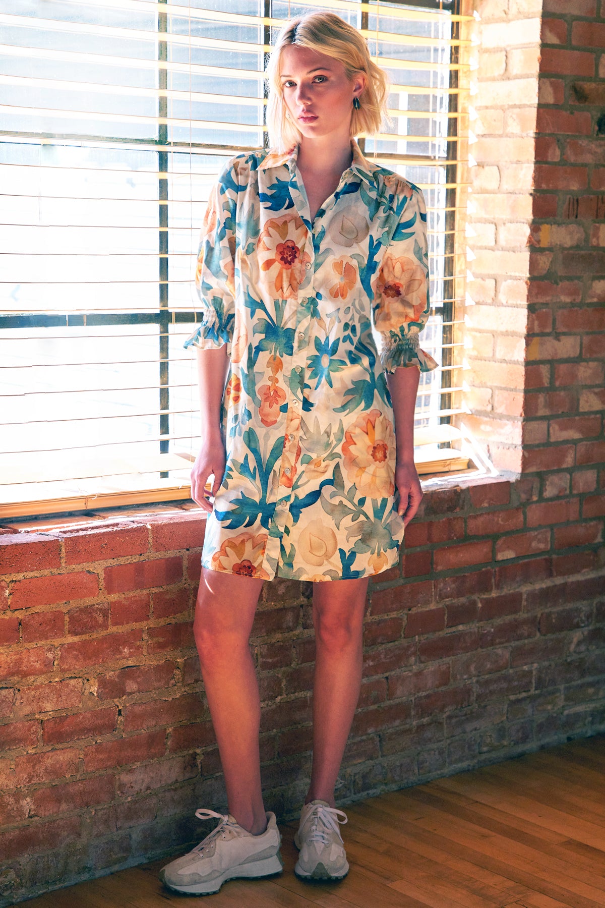 Miller Puff Sleeve Cotton Shirt Dress Terra Floral Print