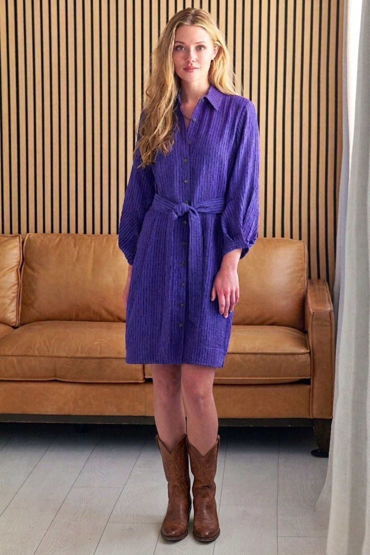 GAMEDAY!! Milo Shirt Dress, Purple Open Weave Stripe
