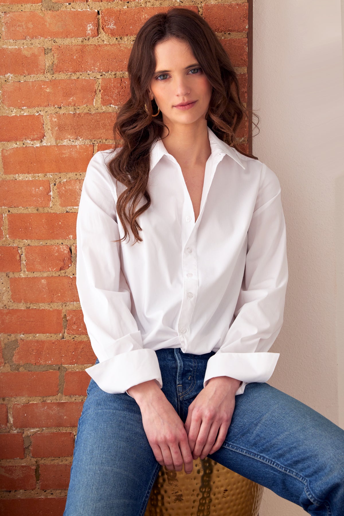 Moxie | Front-Twist Tie Button Down White Poplin Shirt | Finley Shirts