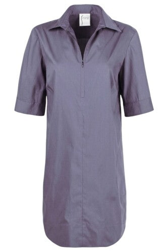 Endora Short Sleeve 1/2 Zip Dress Opal Blue Iridescent Cross-Dye Weathercloth