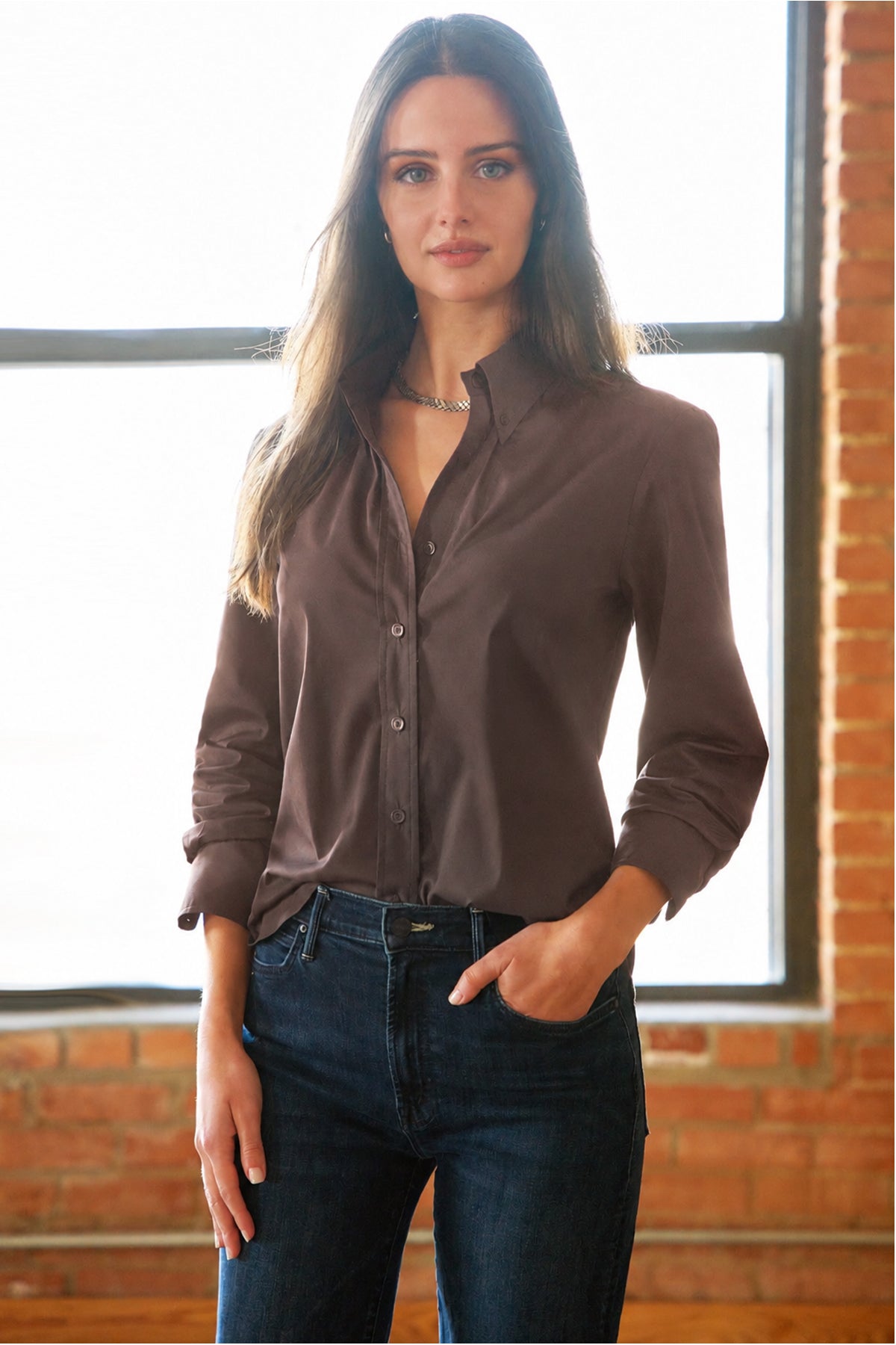 Preppy Shirt Chocolate Silky Poplin