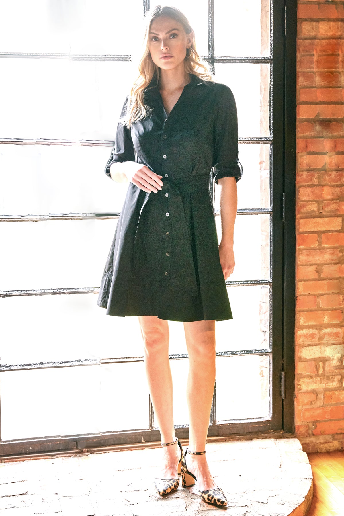 Short Laine Tie Front Long Dress Black Weathercloth