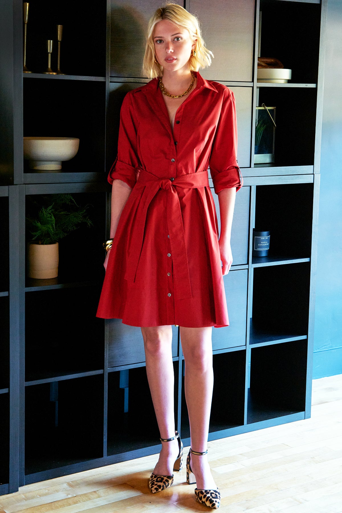 Short Laine Tie Front Long Dress Spicy Red Weathercloth