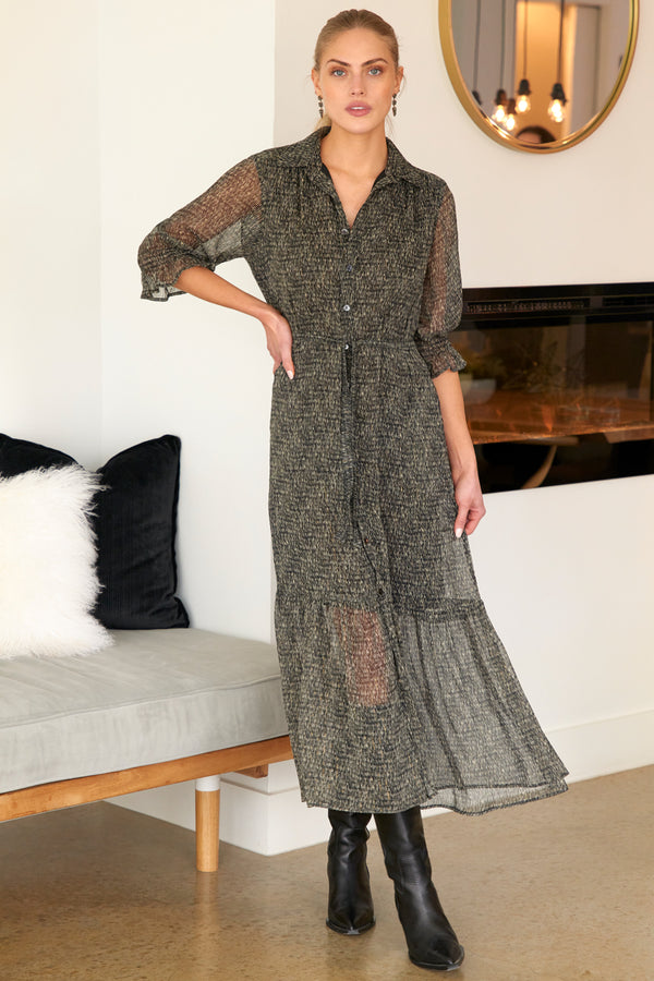 Sienna Shirt Dress Pixel Chiffon Print -Available at NM.com