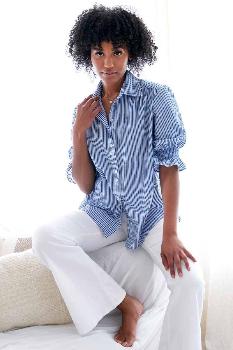Sirena Shirt Blue/White Chenille Textured Stripe