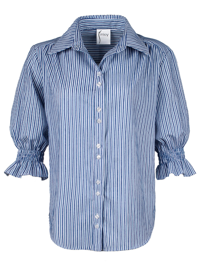 Sirena Shirt Blue/White Chenille Textured Stripe