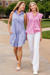 GAMEDAY! Swing Dress Navy/White Seersucker Check