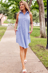 GAMEDAY! Swing Dress Navy/White Seersucker Check