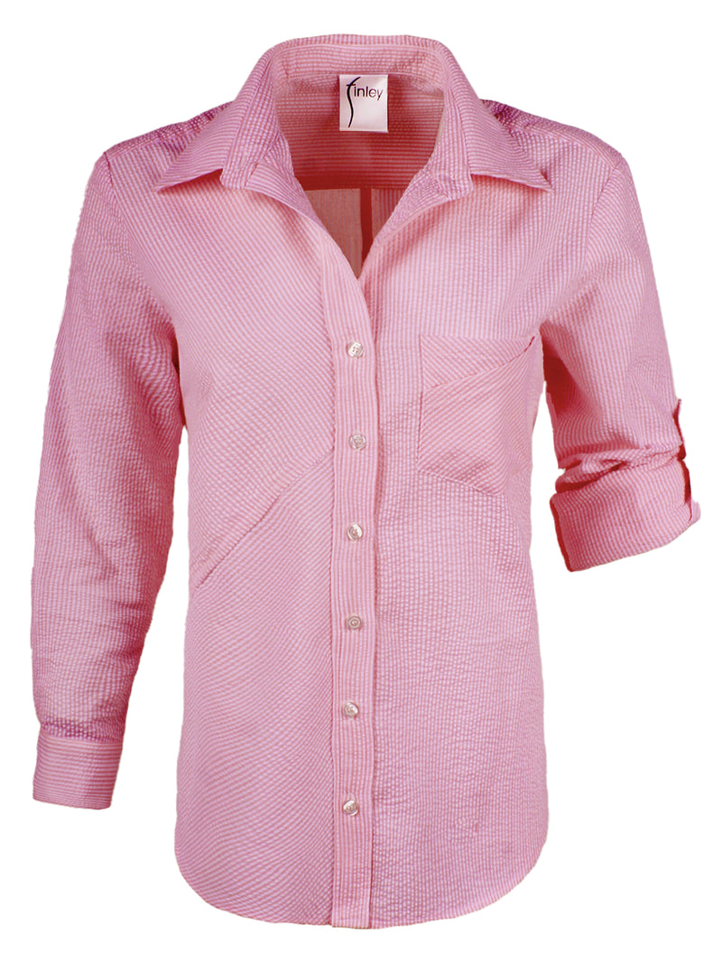 Teigan Shirt Coral Seersucker Stripe