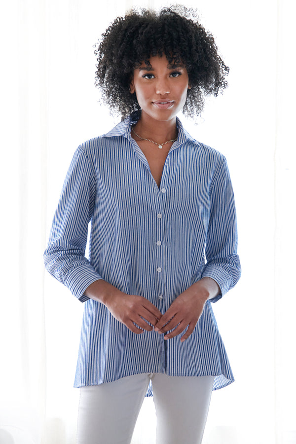 Trapeze Top Blue Chenille Stripe