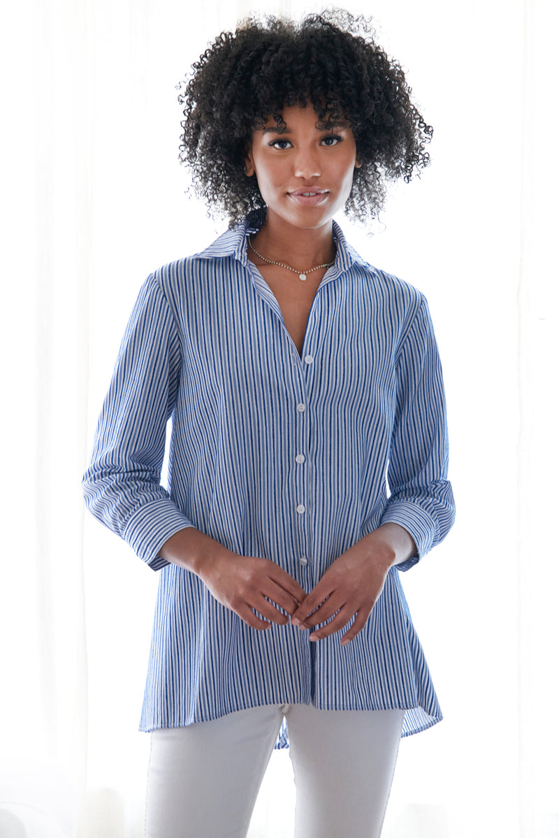 Trapeze Top Blue Chenille Stripe