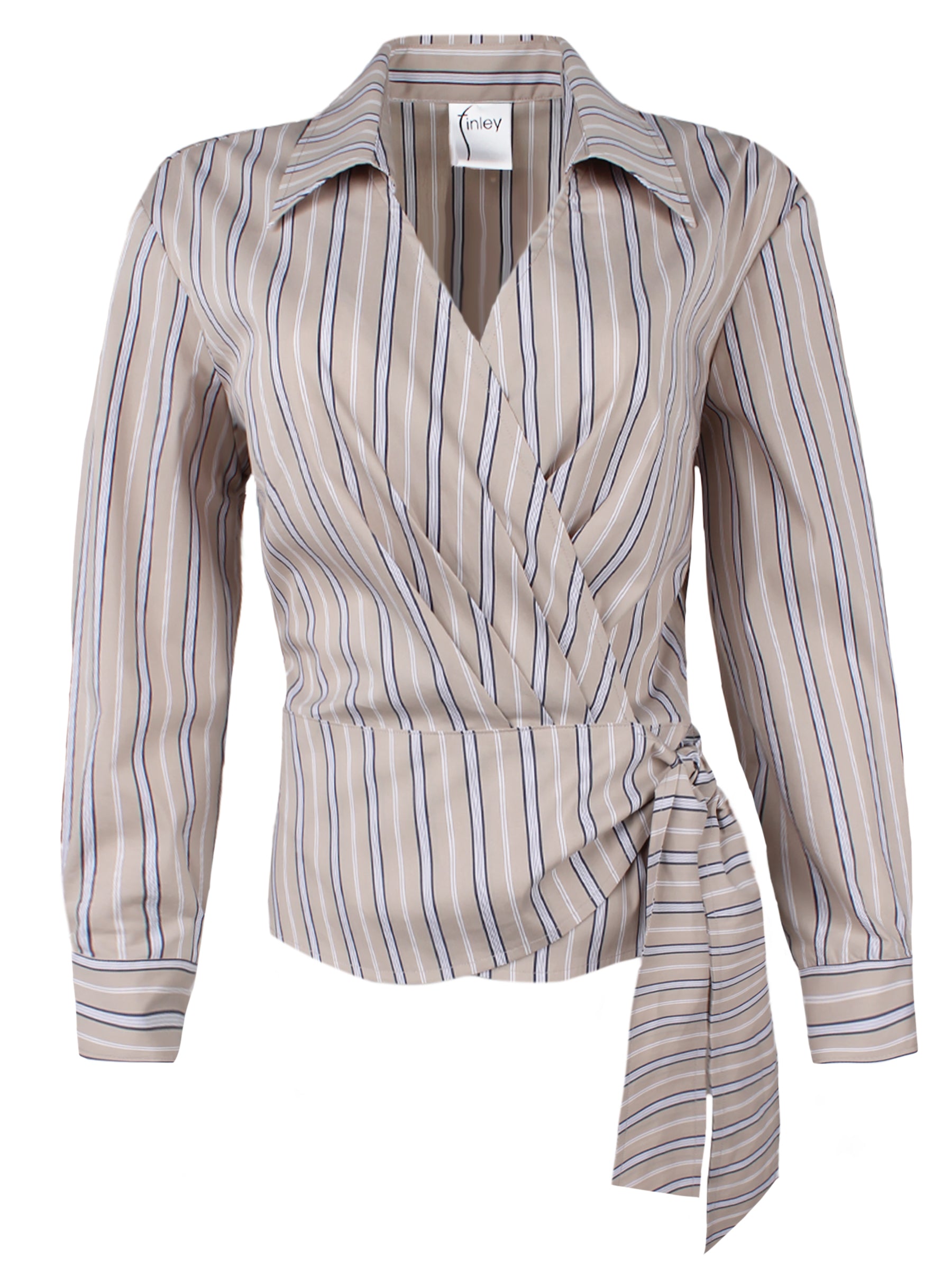 Avalon V-Neck Wrap Shirt, Cafe Au Lait Stripe