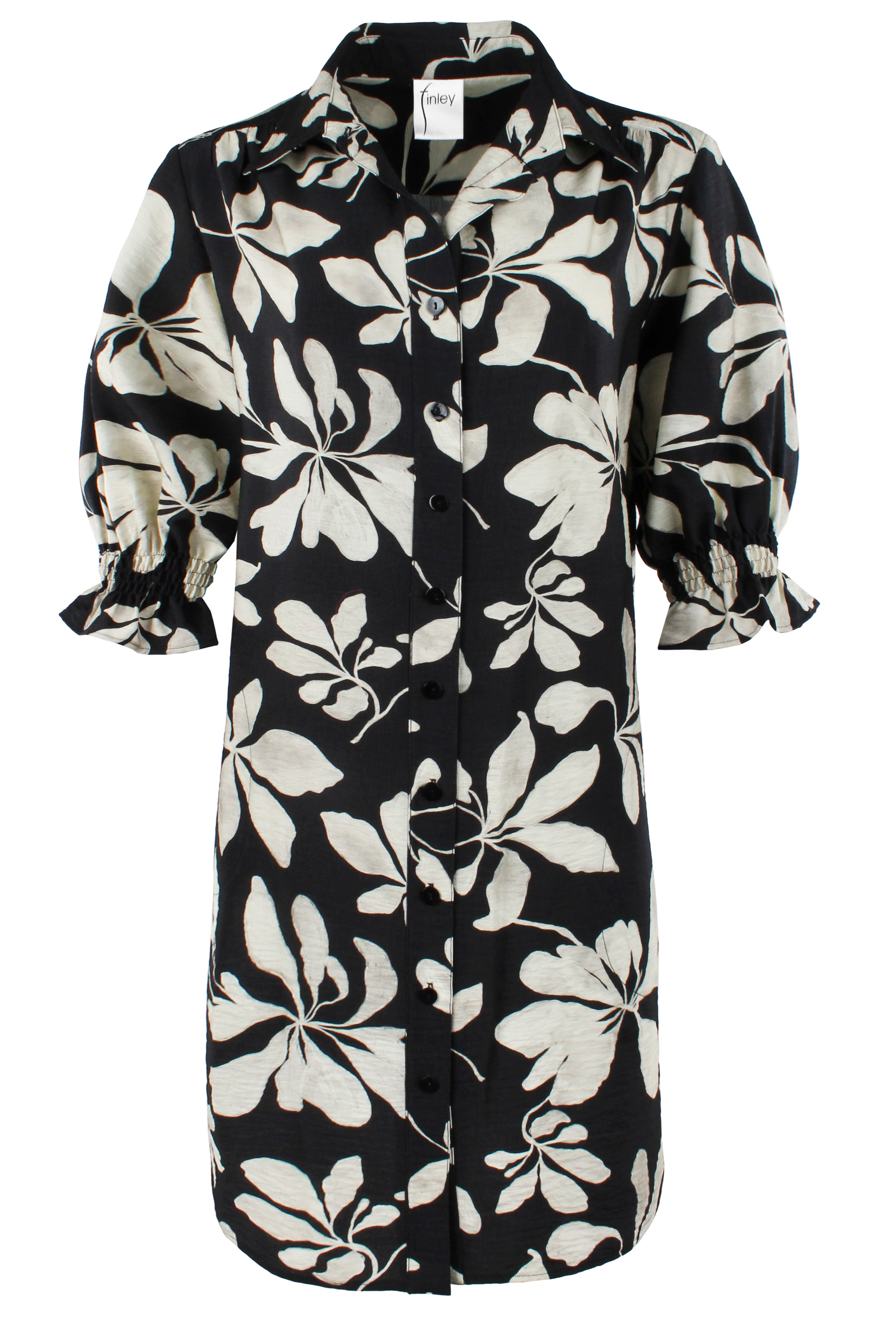 Miller Puff Sleeve Shirt Dress Black & Tan Print