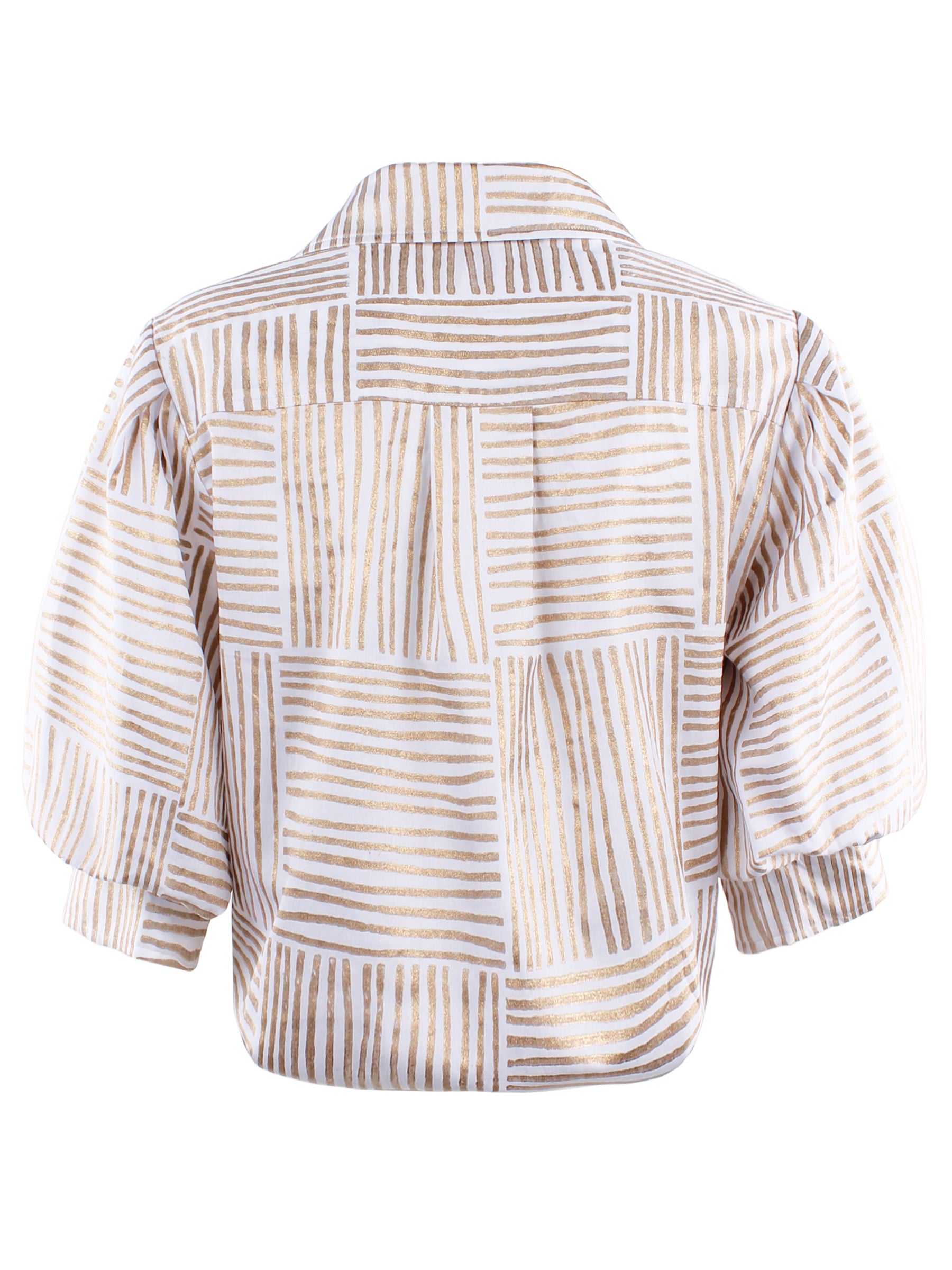 MENDED Bomba Twist-Hem Short Sleeve Shirt, Navy Block Stripe
