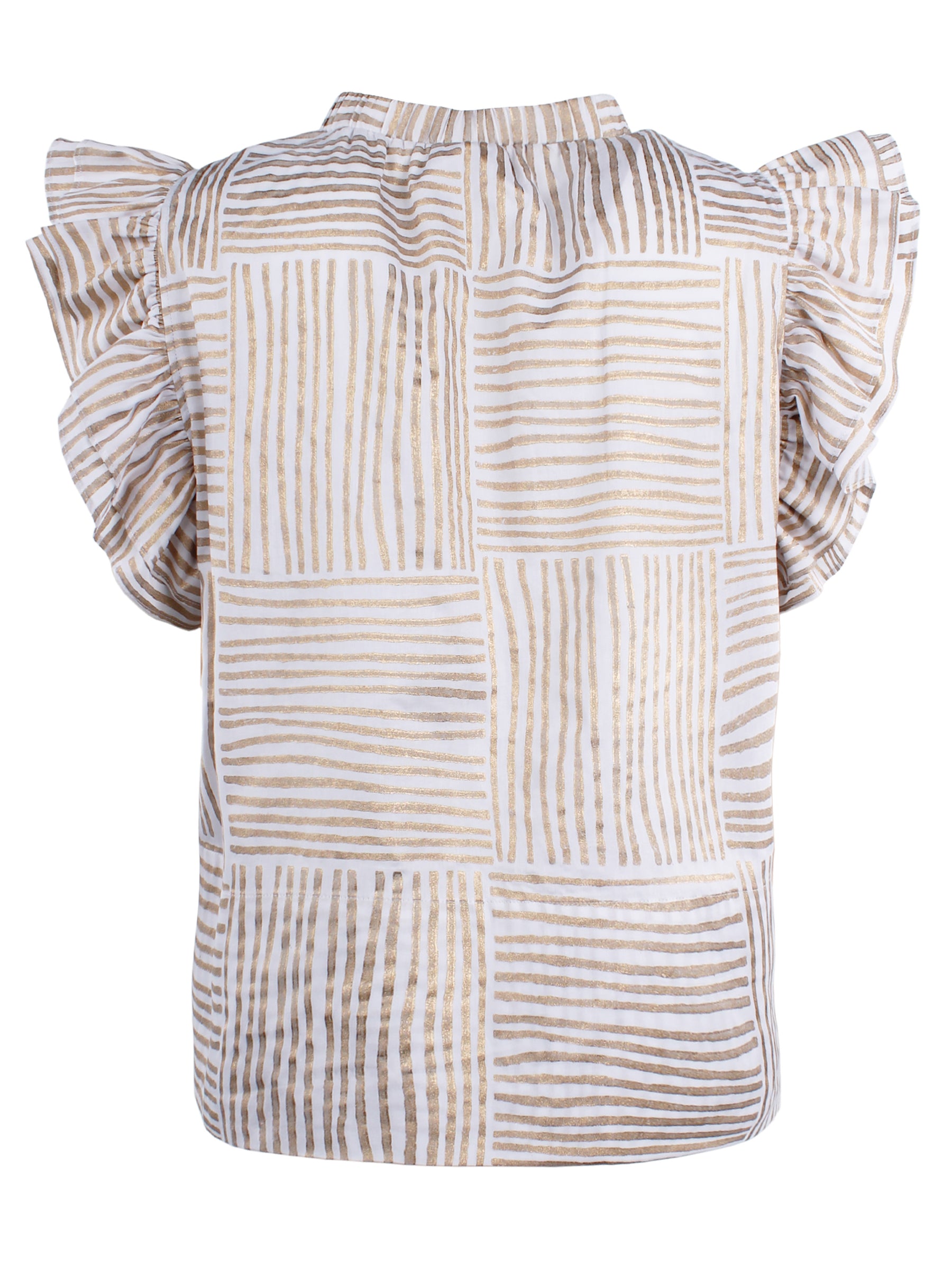 Striped blouse with ruffled sleeves on a white background