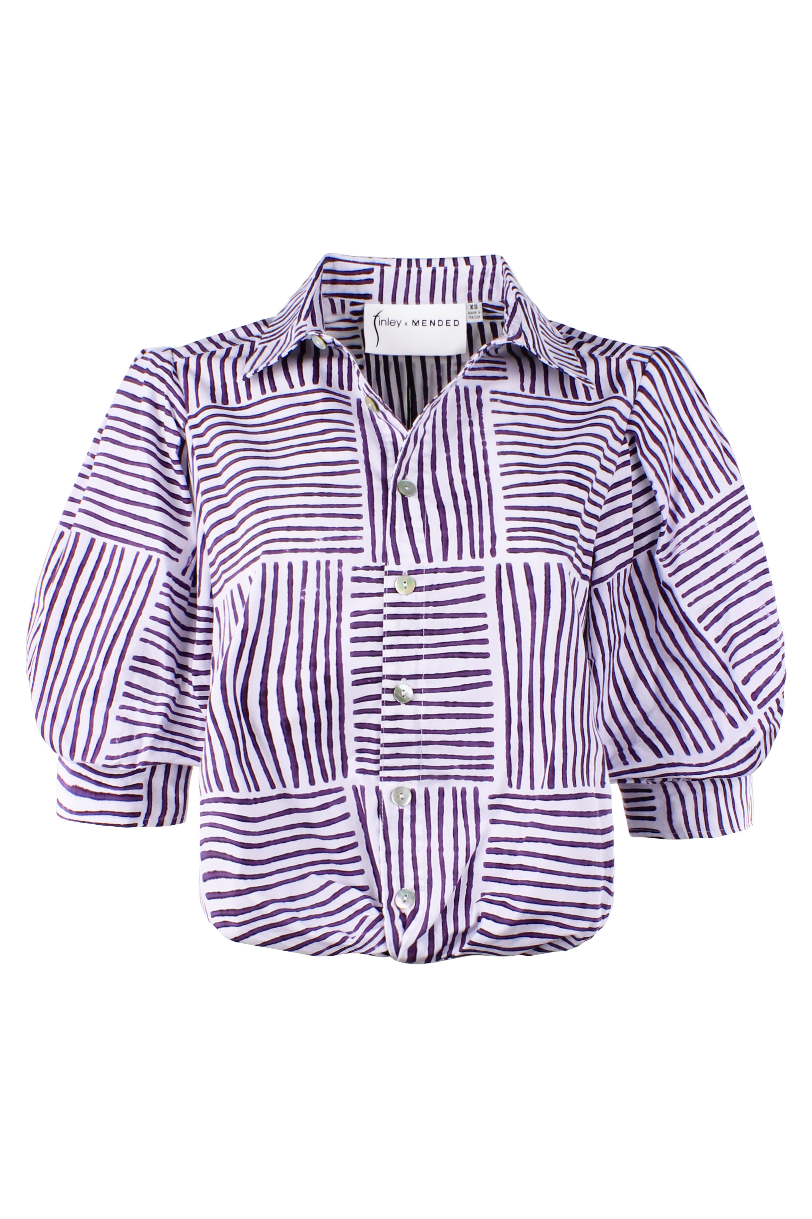 Purple and white striped shirt on a white background