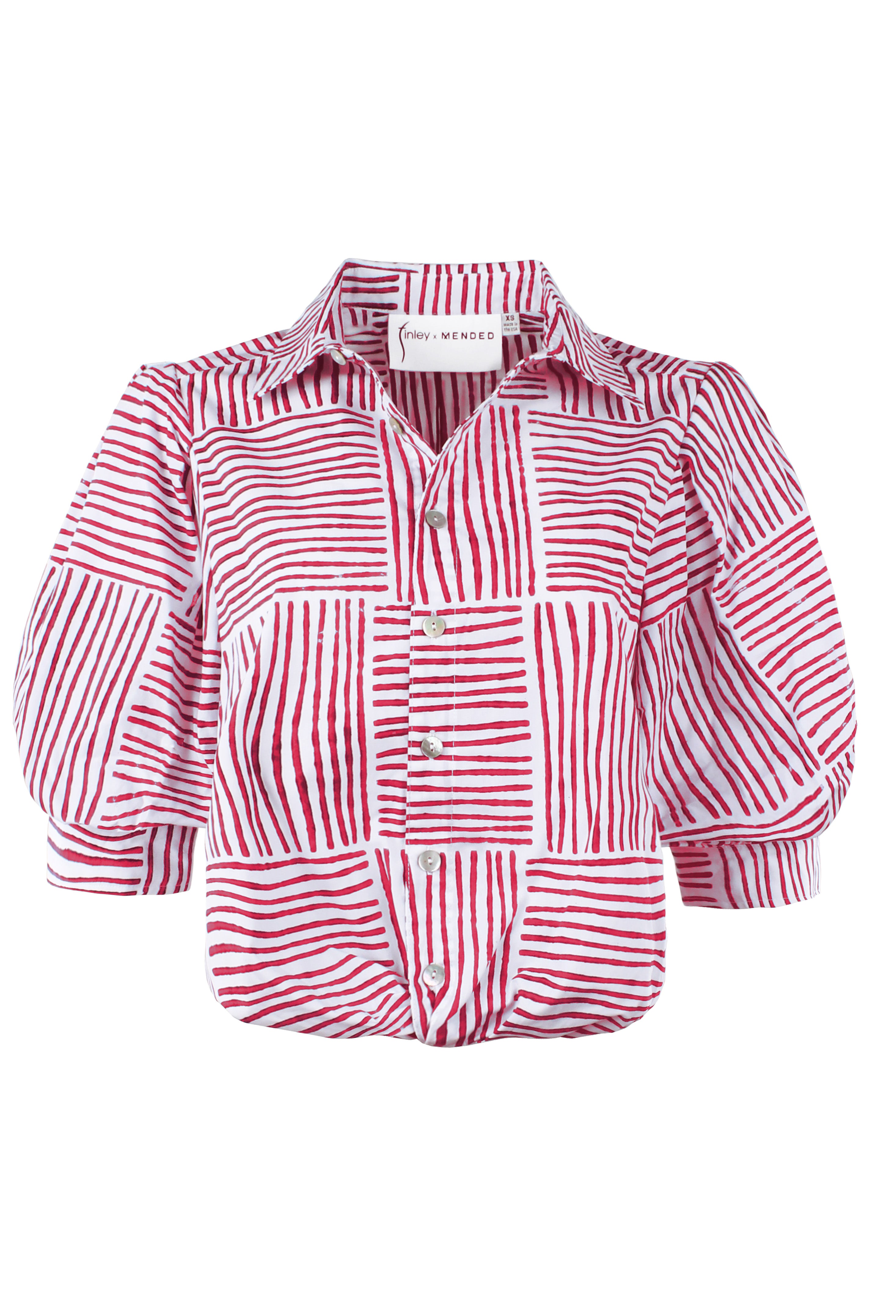 Red and white striped shirt with puff sleeves on a white background