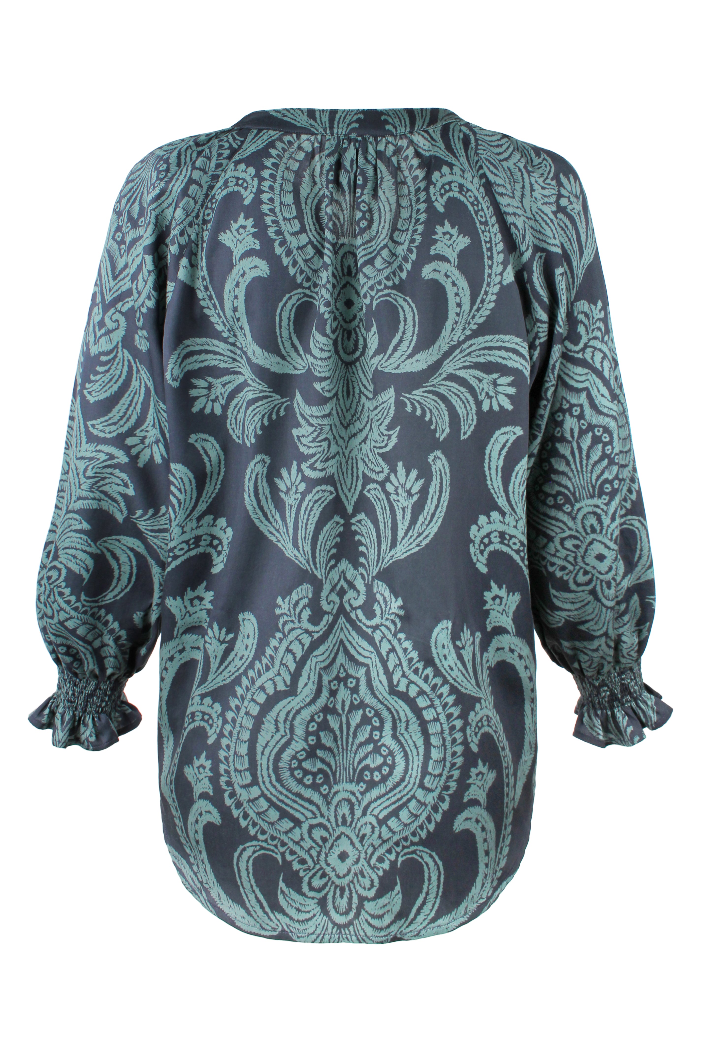 Long-sleeve top with a detailed pattern on a white background