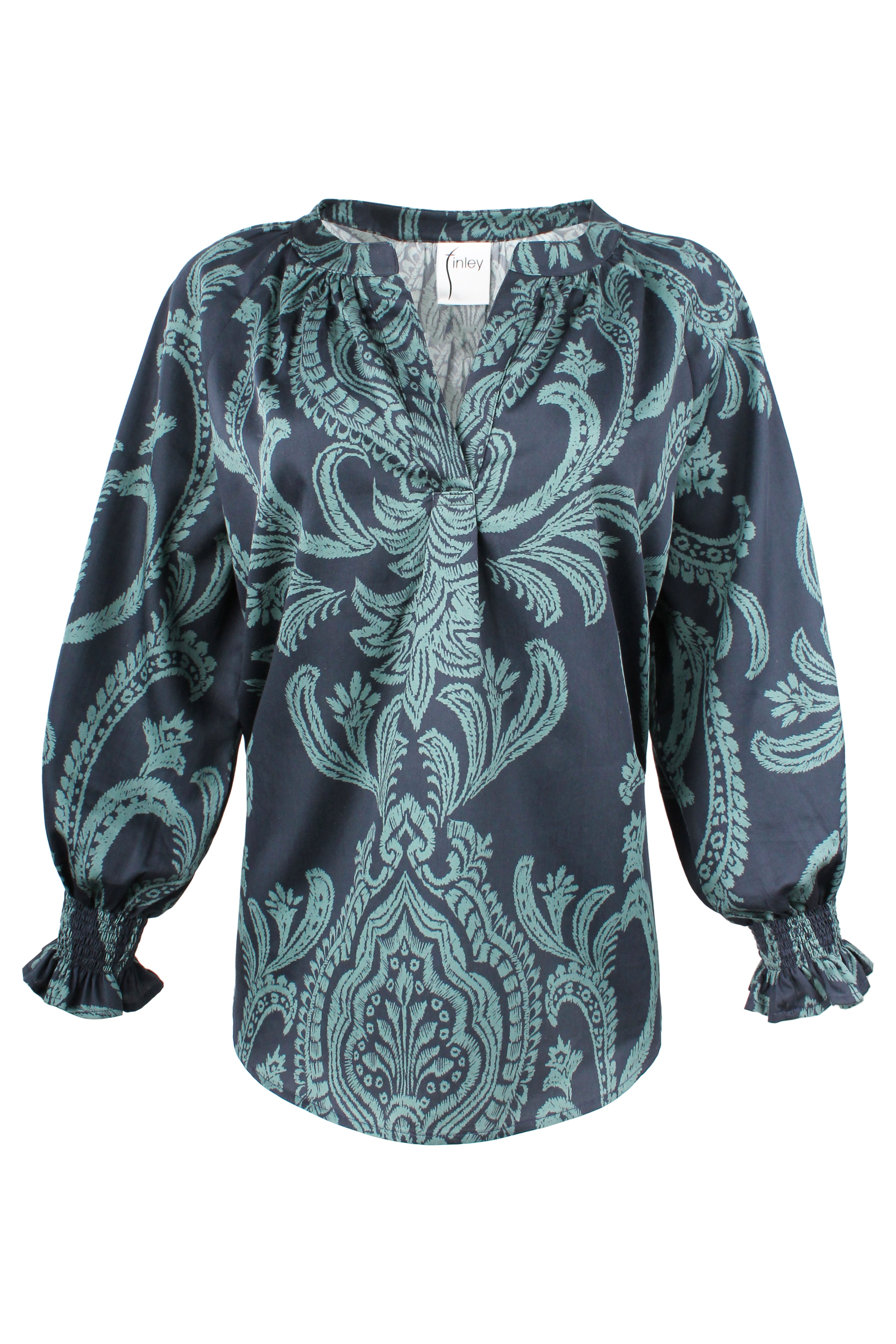 Sophie | Navy Paisley Bracelet Sleeve Popover Blouse | Finley Shirts