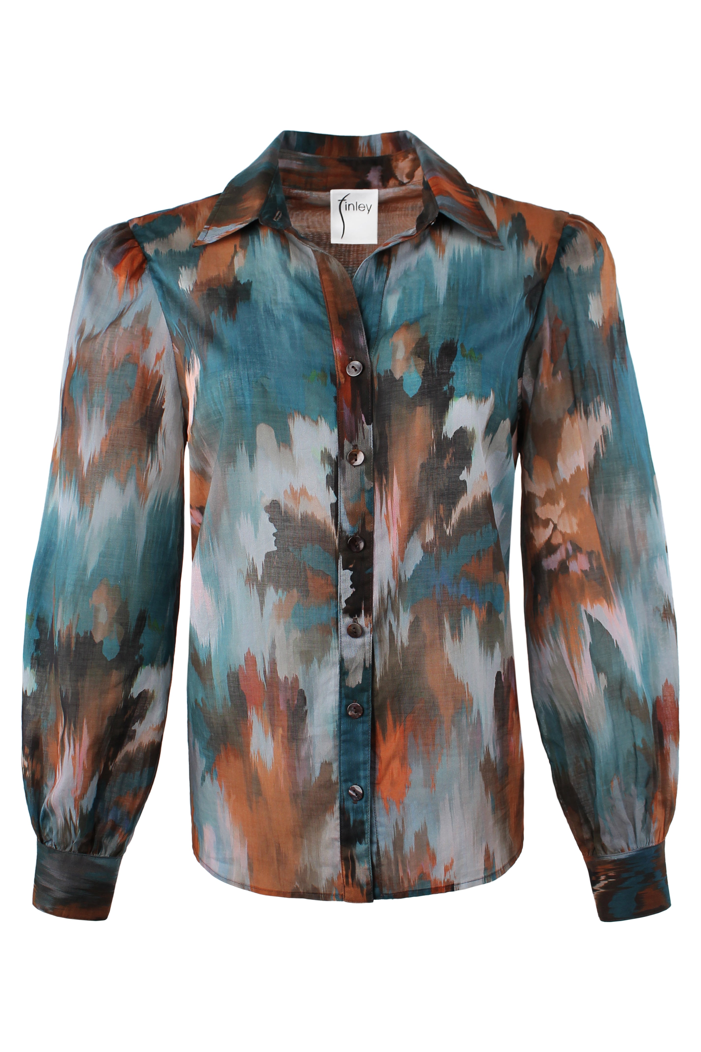 Collette Long Sleeve Cotton Voile Blouse, Autumn Brushstroke