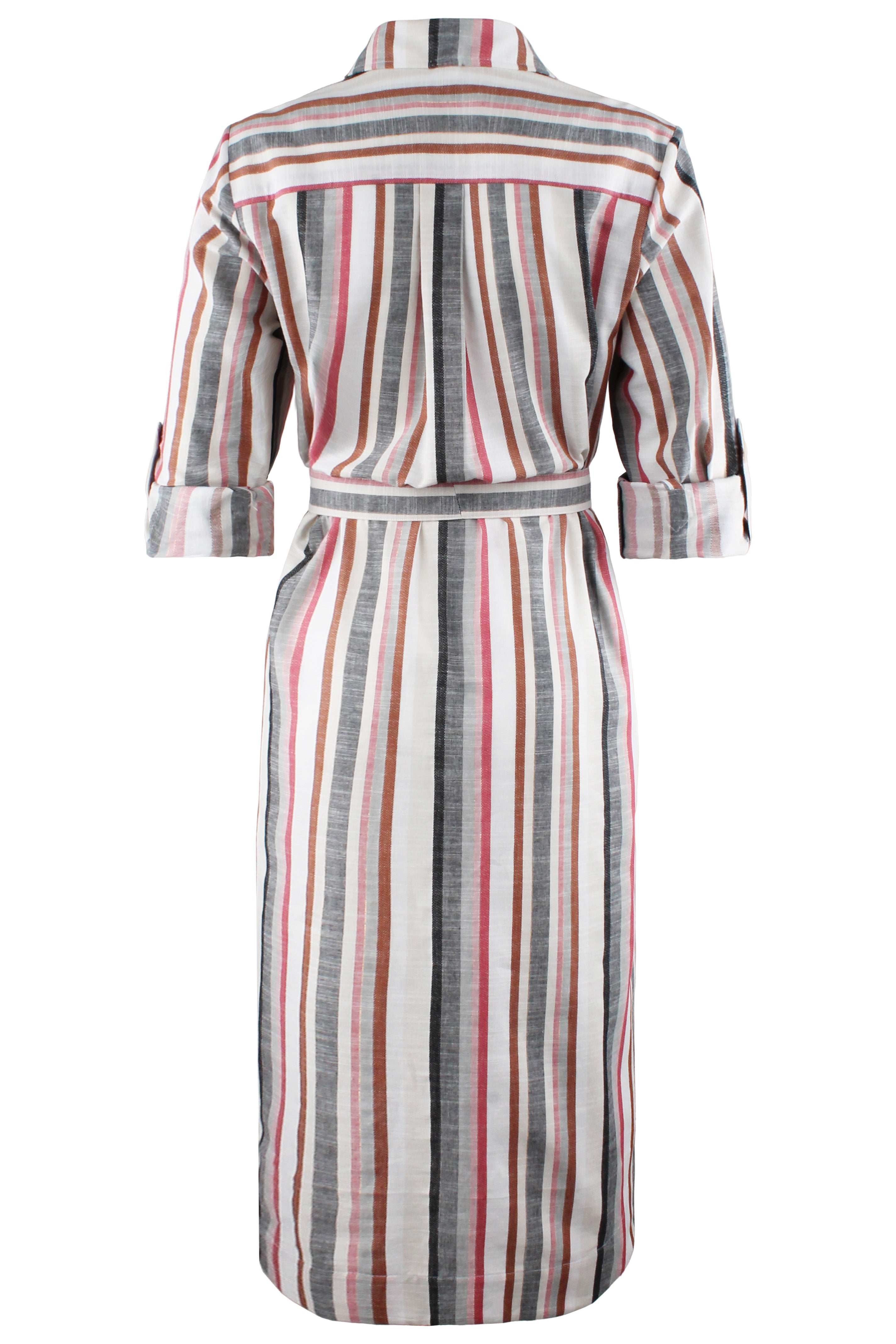 Striped dress with a belt on a white background