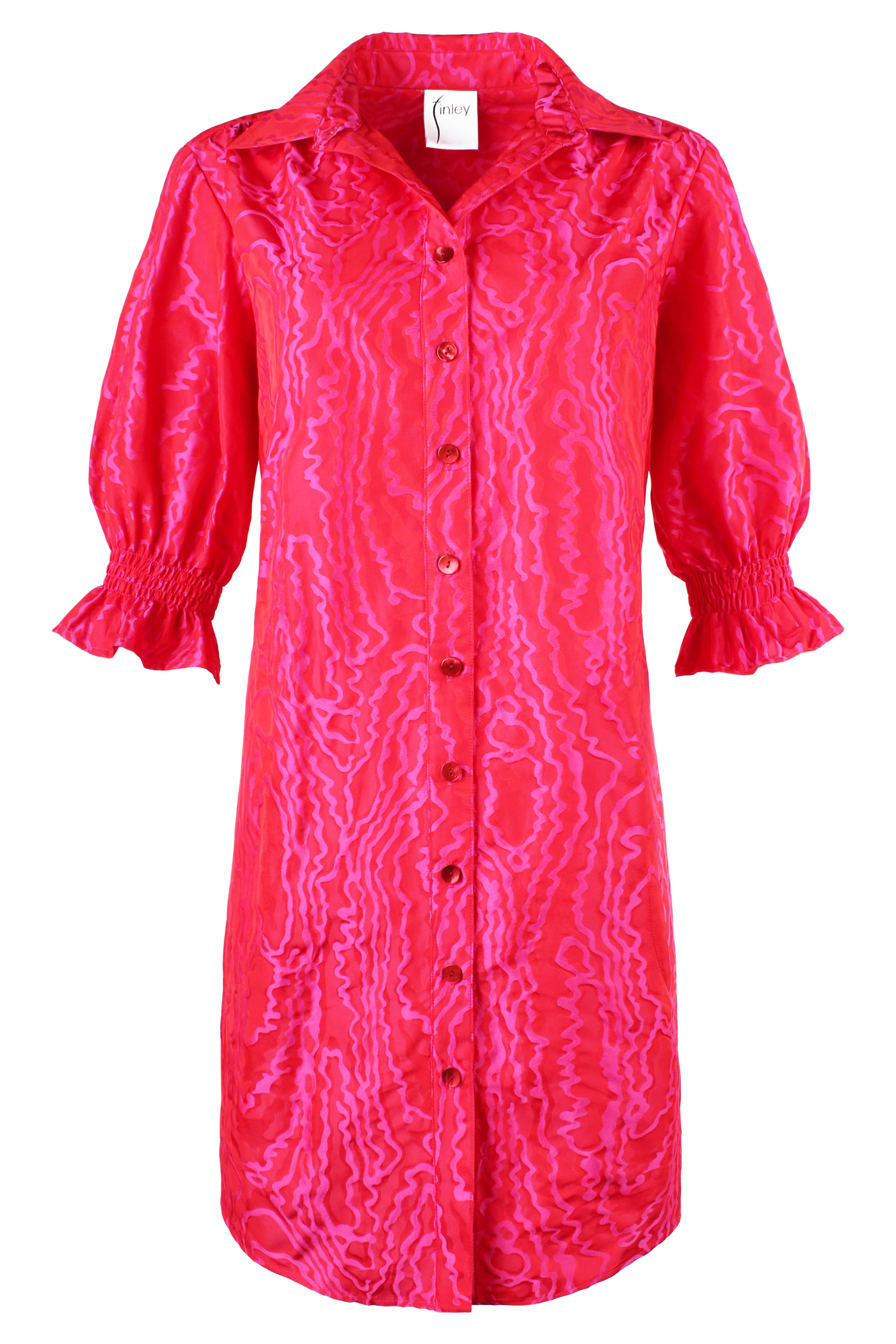 Miller Puff Sleeve Pink Jacquard Shirt Dress