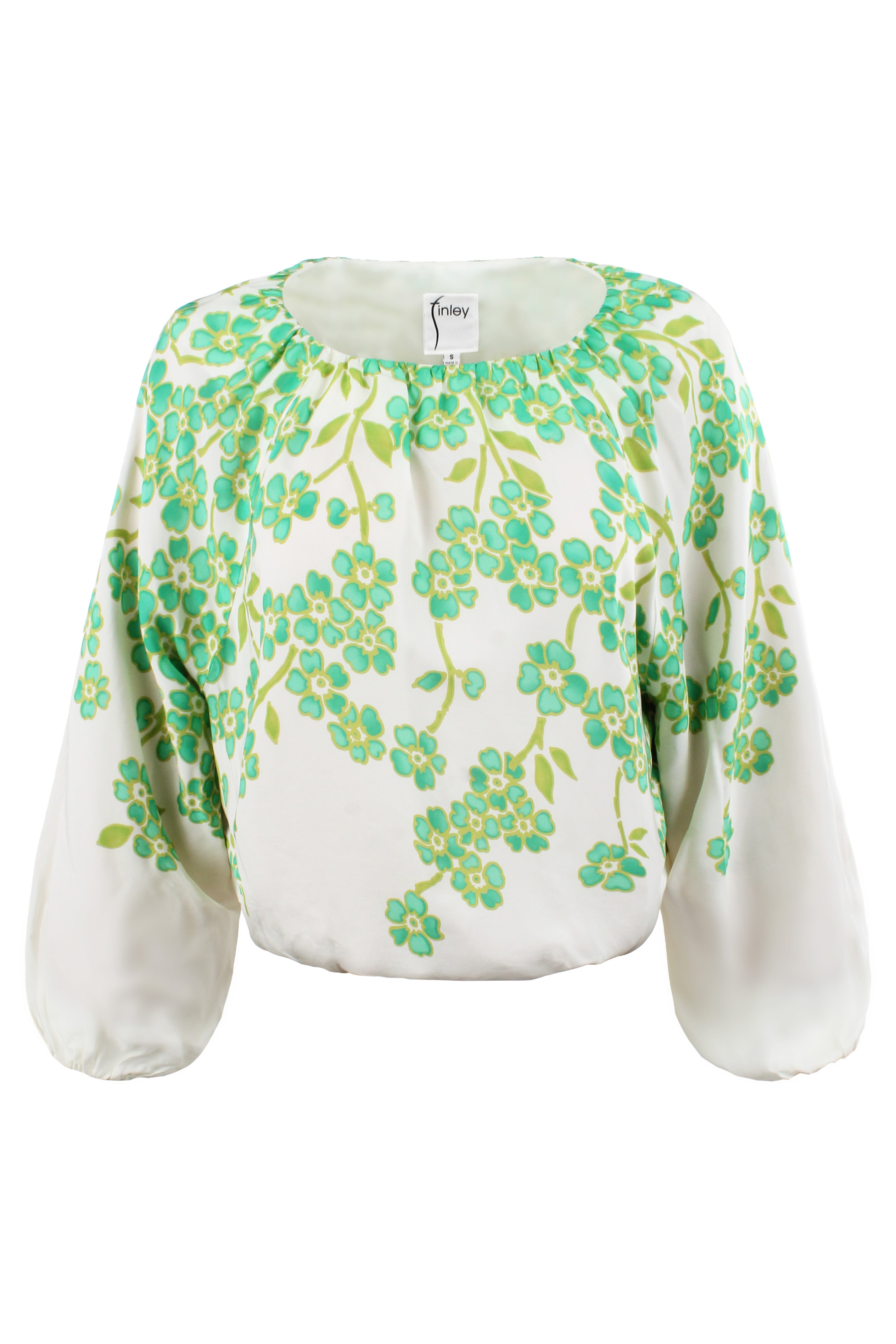 Cameron Blouson Sleeve Top, Green Clover Print