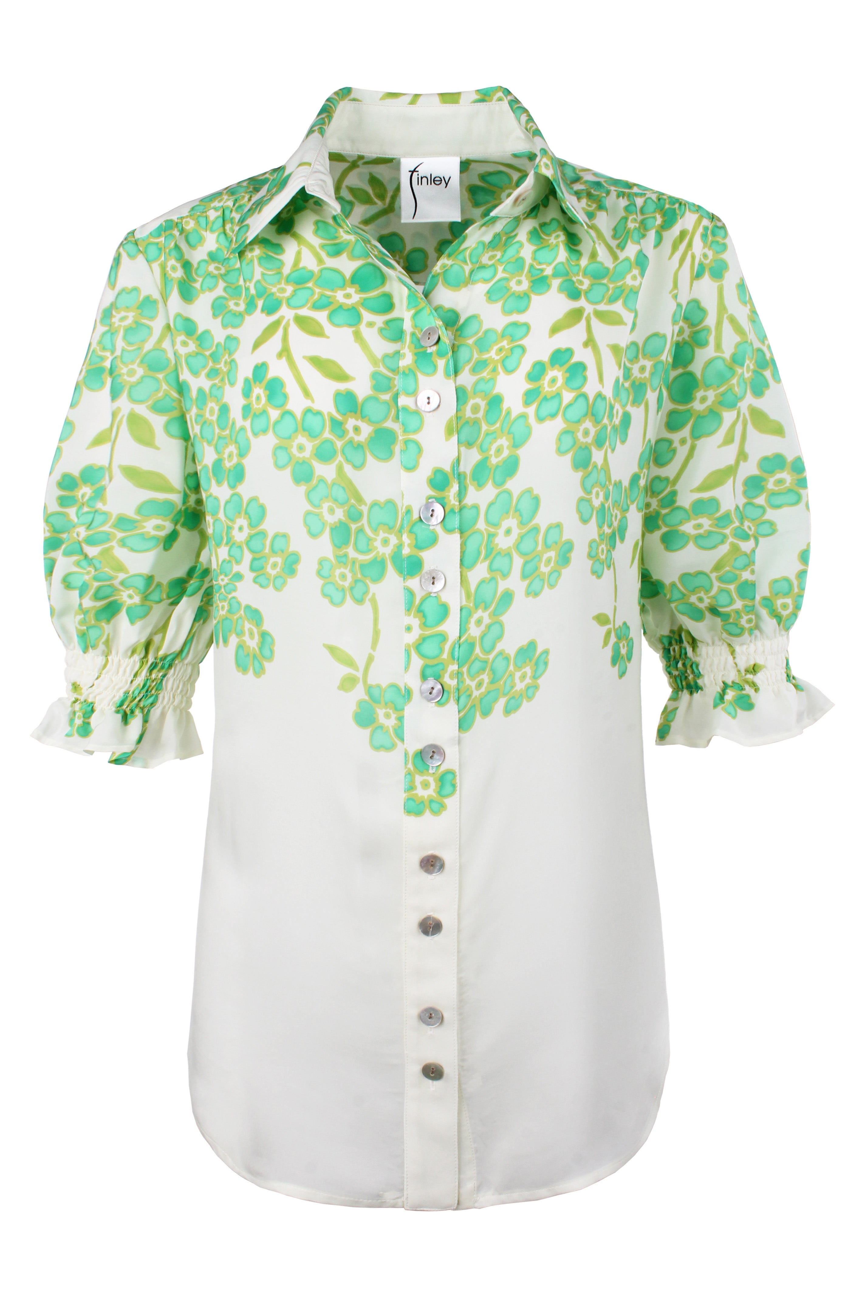 Sirena Blouson Sleeve Blouse, Green Clover Print