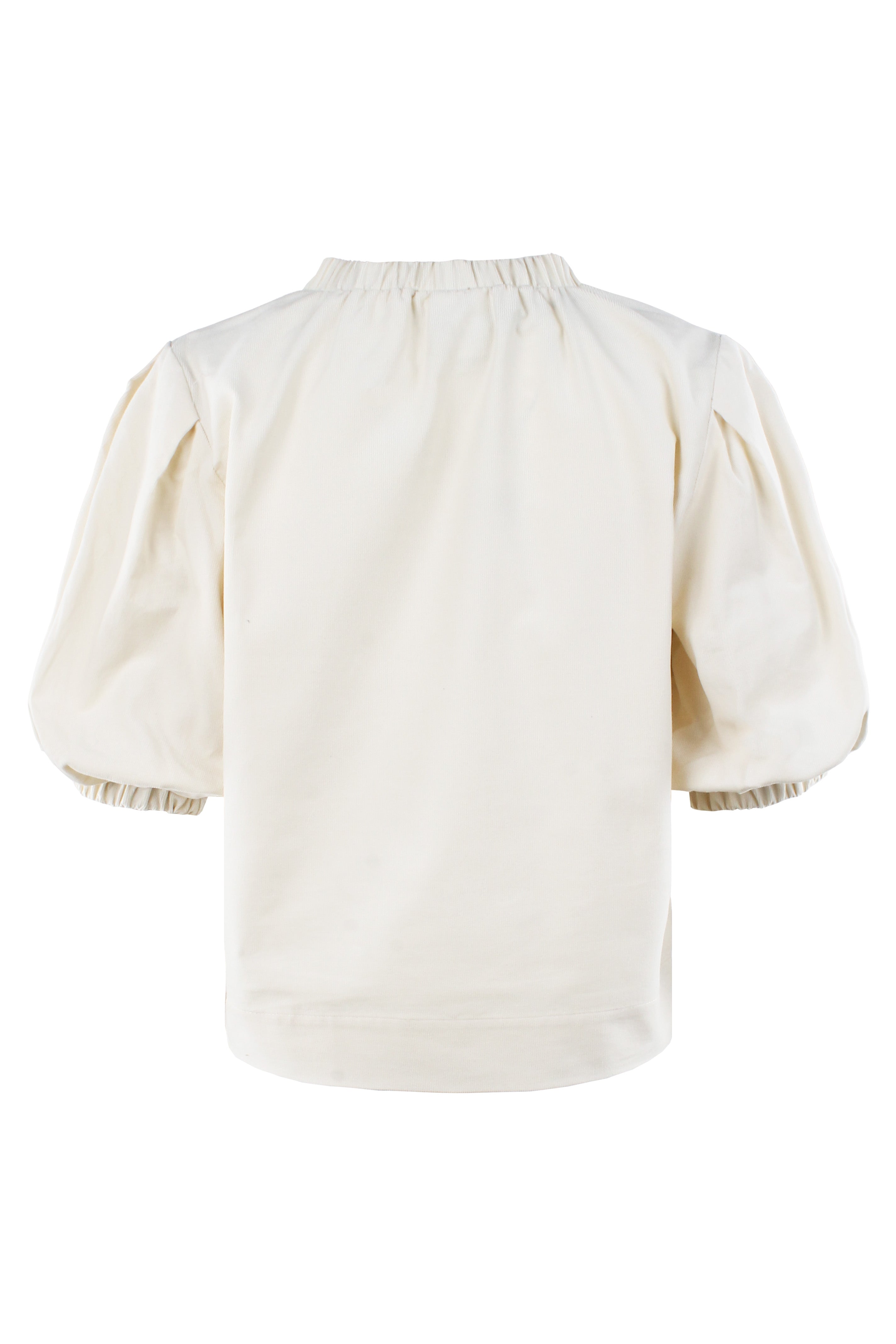 Marcie | Ivory Corduroy V-Neck Ruffle Popover Blouse | Finley