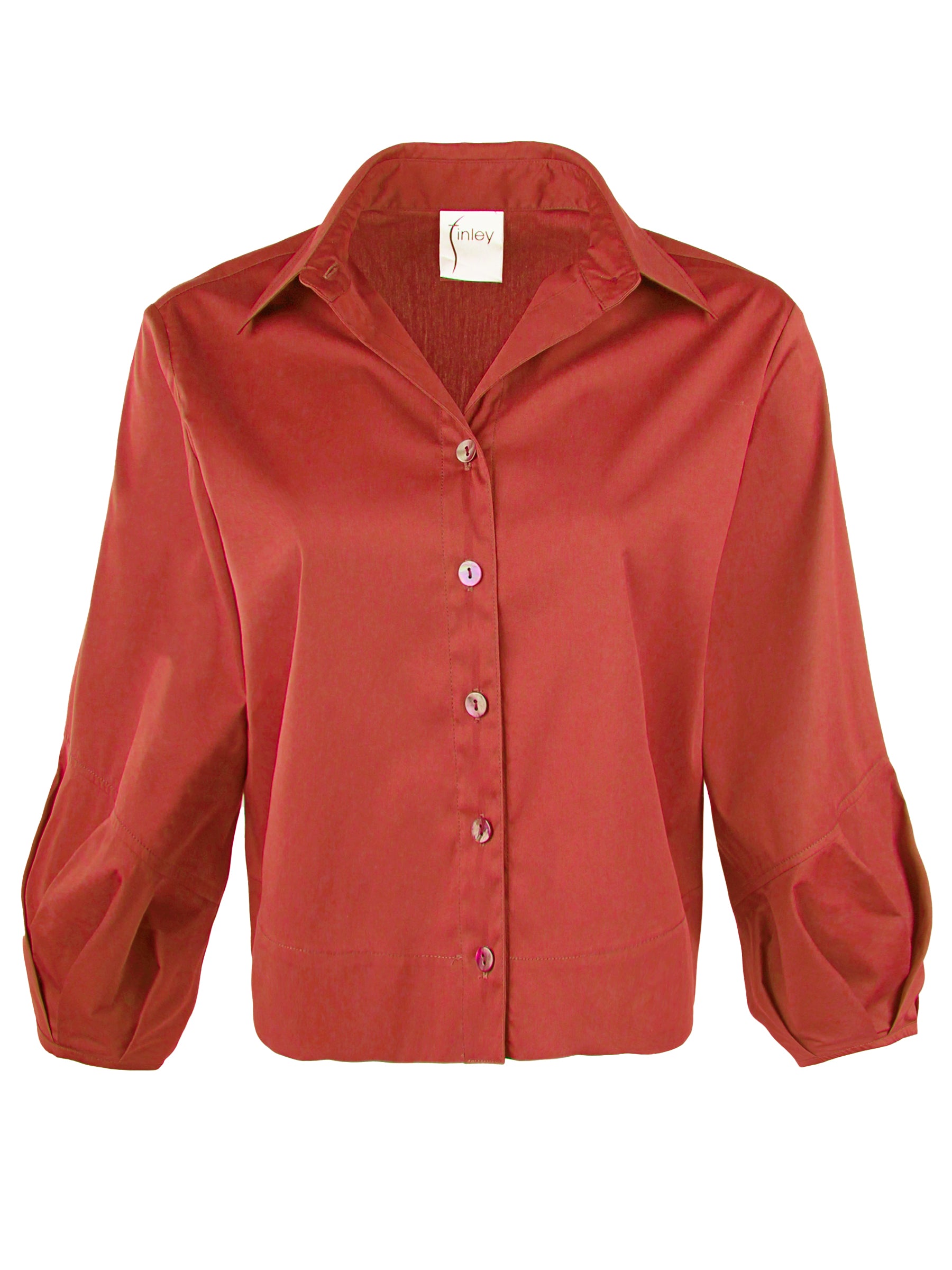 Emmy, Pleated Cuff Cropped Poplin Shirt, Cinnamon Silky Poplin