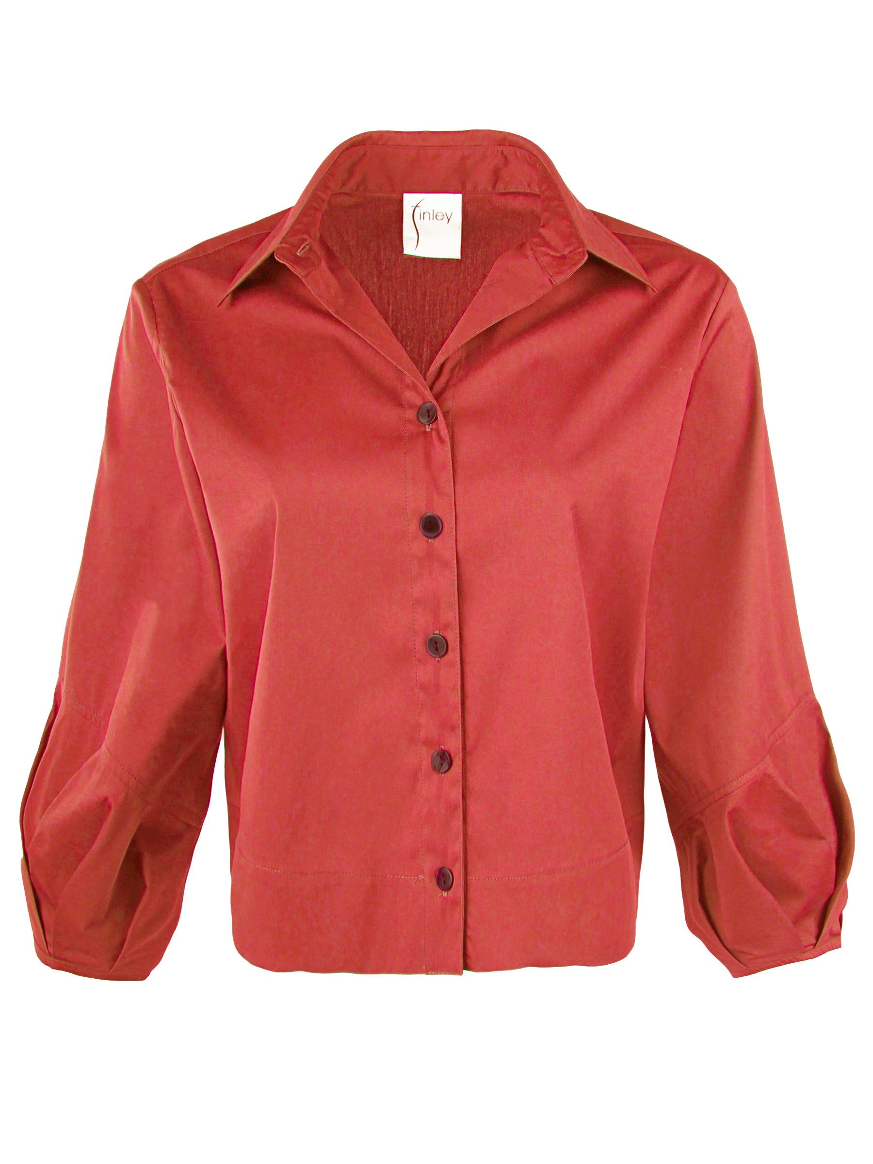 Emmy, Pleated Cuff Cropped Poplin Shirt, Cinnamon Silky Poplin