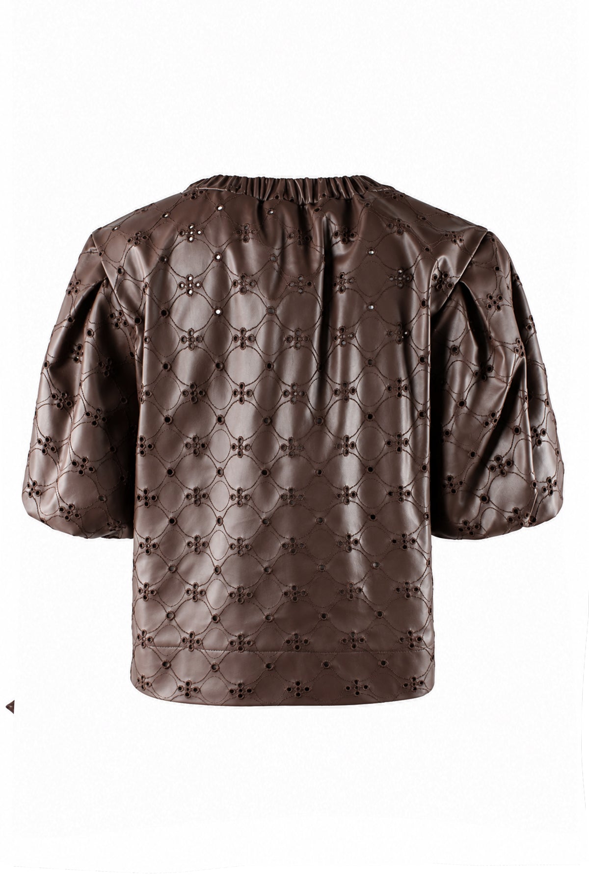 Marcie Popover Chocolate Brown Embroidered Vegan Leather