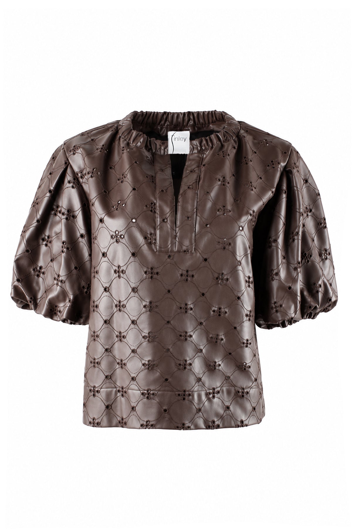 Marcie Popover Chocolate Brown Embroidered Vegan Leather