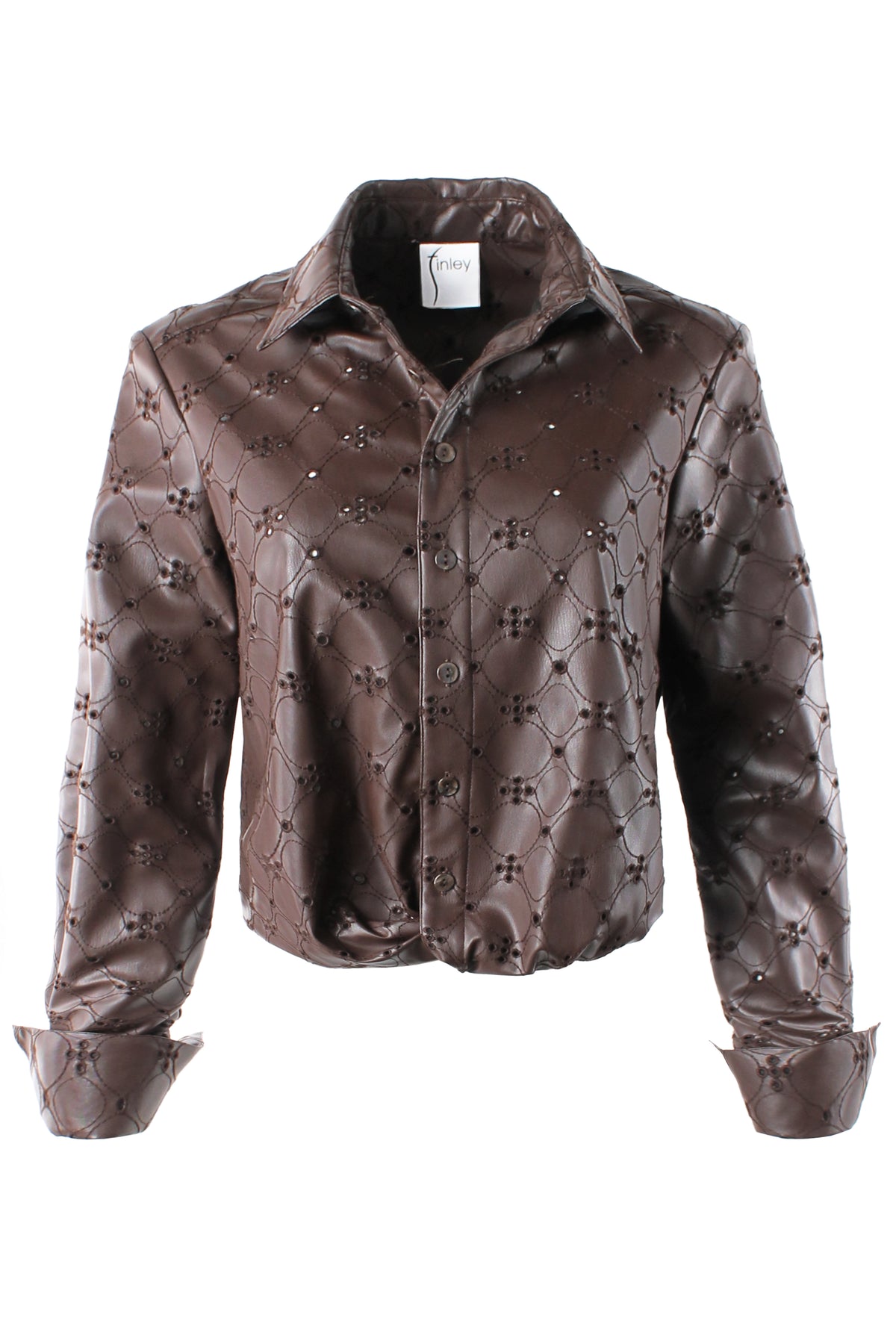 Moxie Shirt Chocolate Brown Embroidered Vegan Leather
