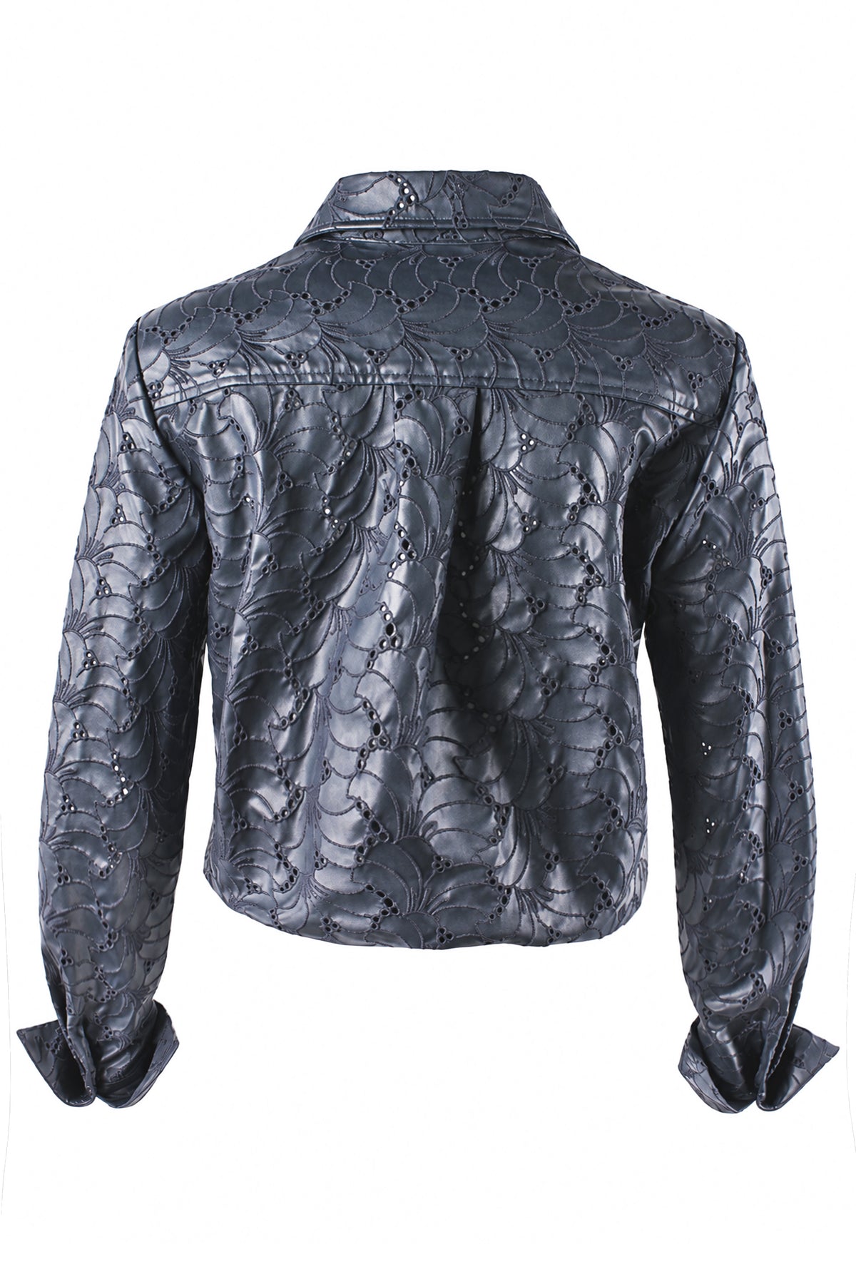 Moxie Shirt Navy Embroidered Vegan Leather