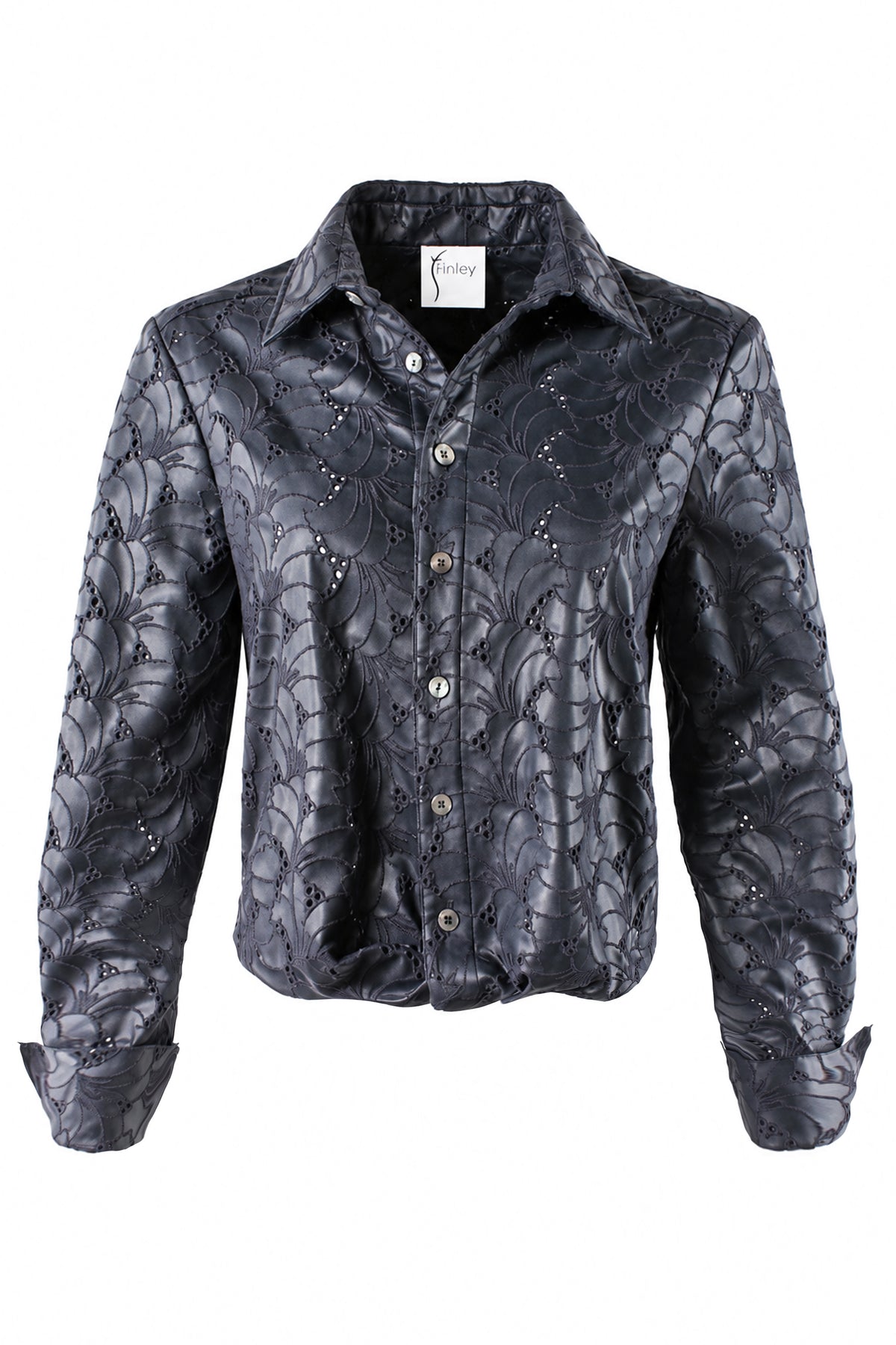 Moxie Shirt Navy Embroidered Vegan Leather