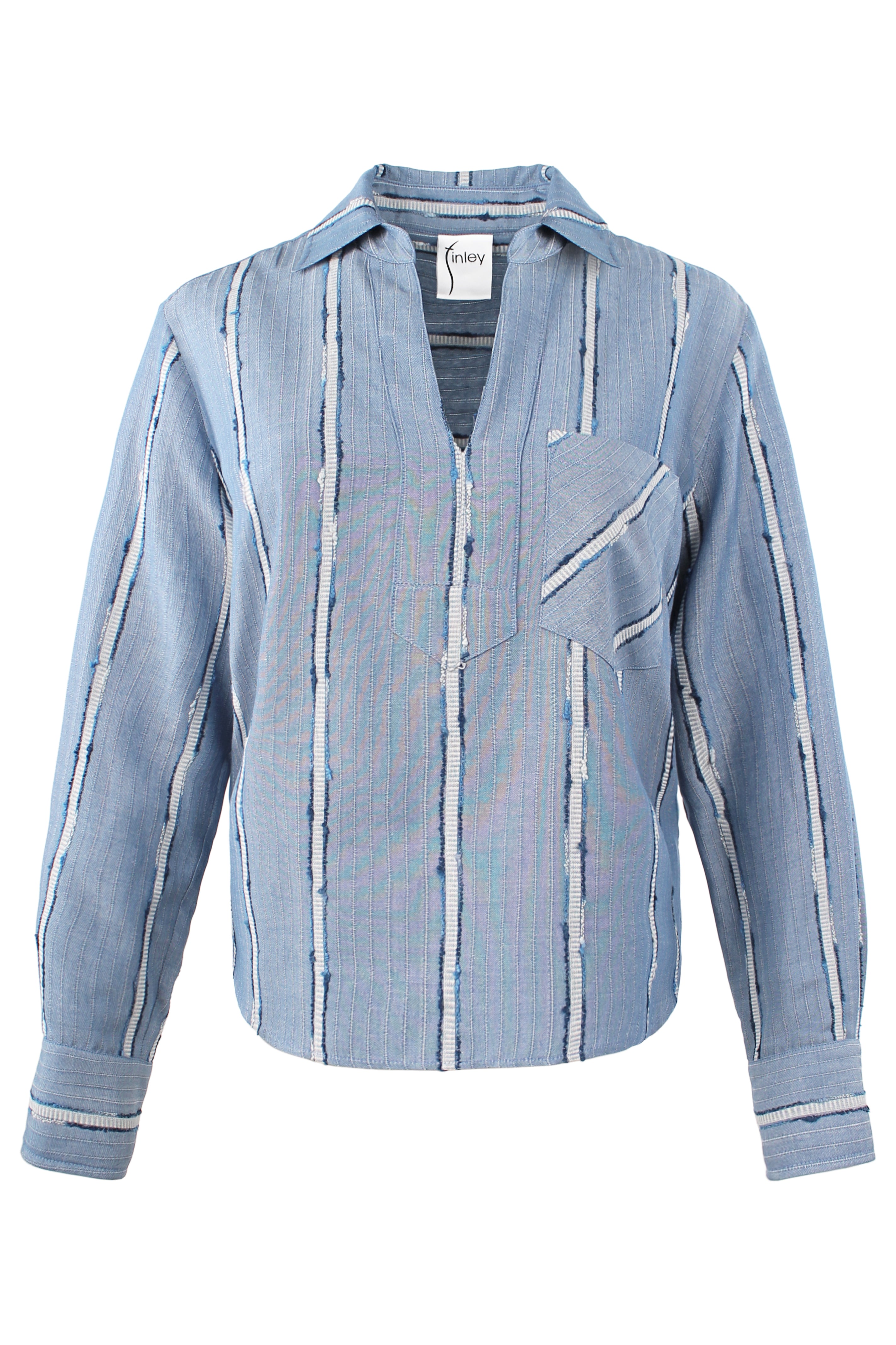 Joni Long Sleeve Popover Poplin Blouse, Ethnic Stripe