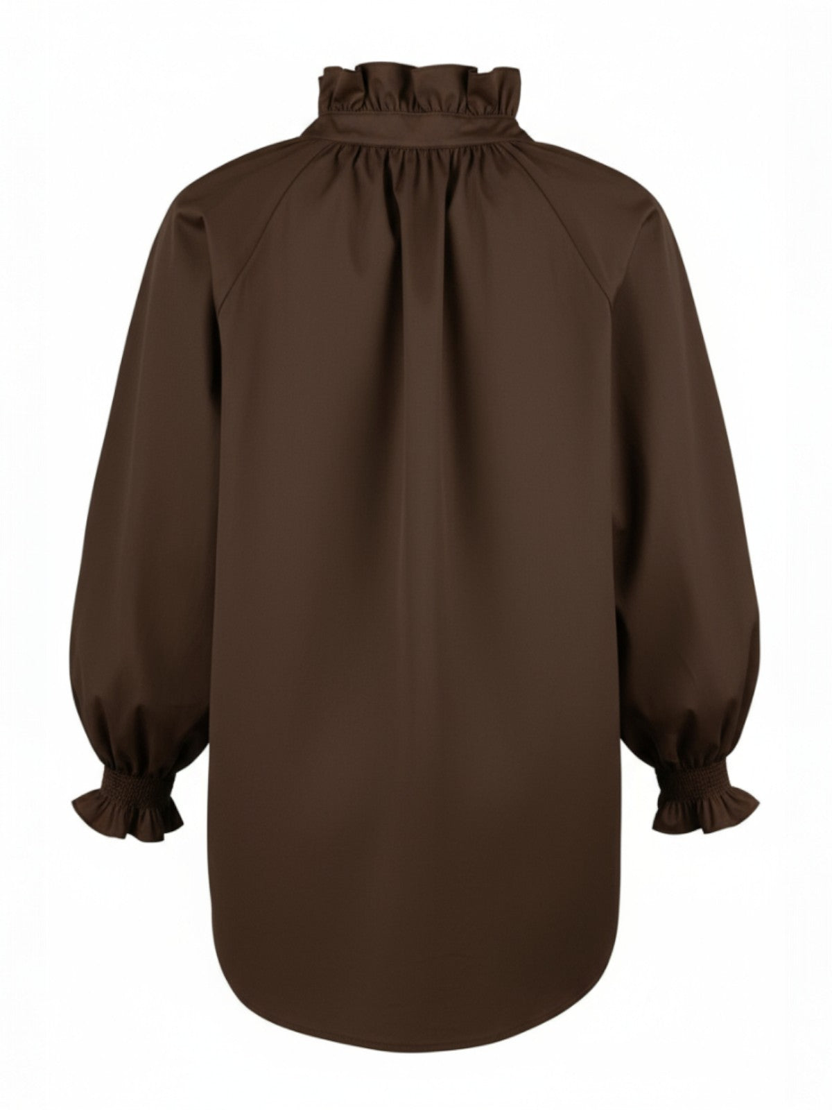 Fiona | Olive Poplin Ruffle Collar Blouson Sleeve Top | Finley Shirts