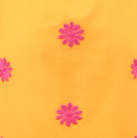 Pattern of pink flowers on a yellow background